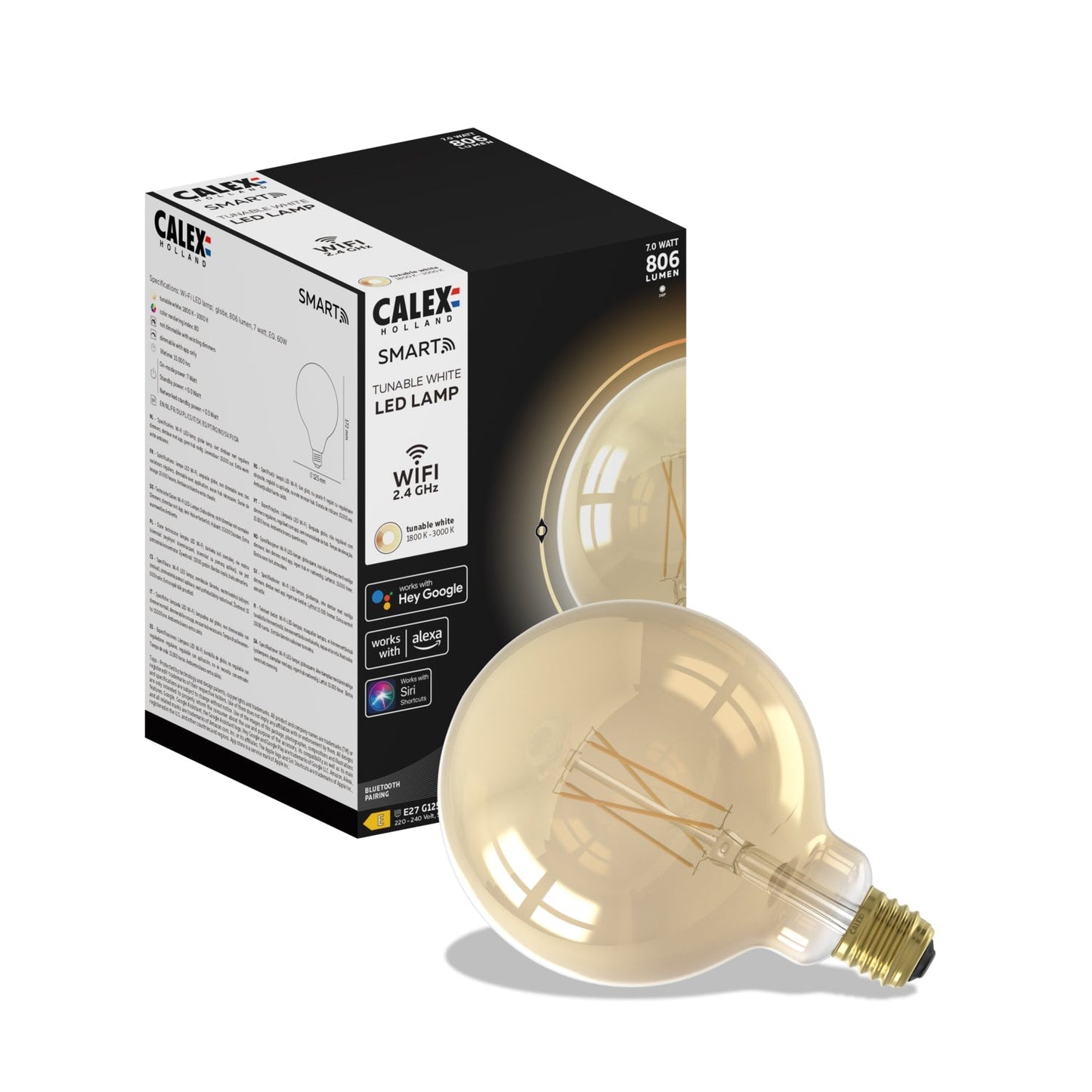 Calex Smart LED Bulb - E27 - Filament - G125 - Gold - Warm White - 7W