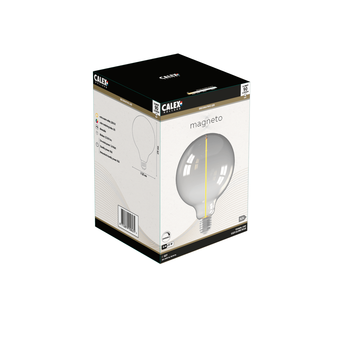 Calex Magneto LED Lamp - E27 - G125 - Titanium - 4W - Dimmable