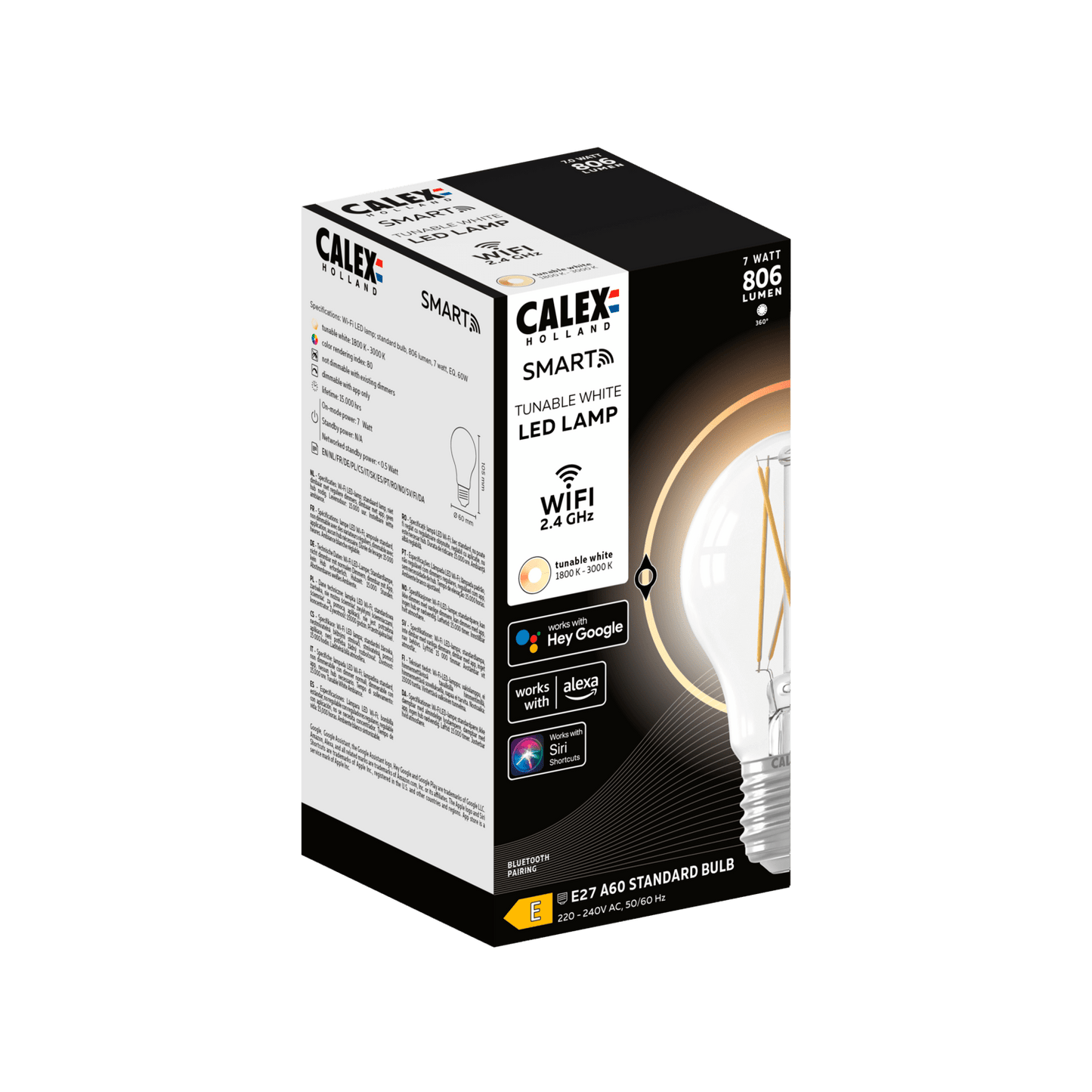 Calex Smart LED Bulb - E27 - A60 - Clear - Warm White - 7W