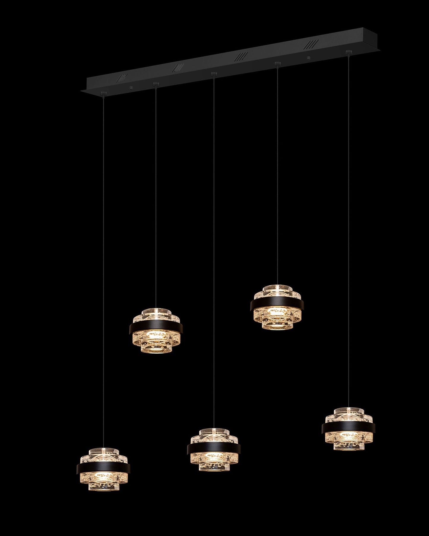 Geo LED 5Lt Bar Champagne Pendant Matt Black Dimmable Light