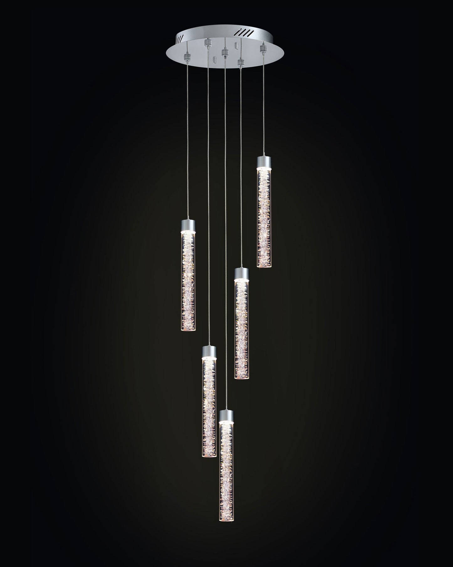 Crackle 5LT Round Pendant Chrome Light
