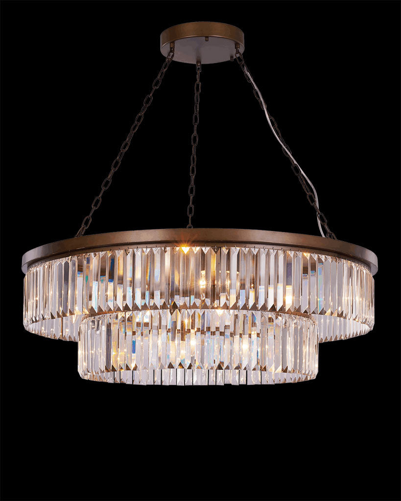 Crystalline Large Round Pendant Antique Bronze Light