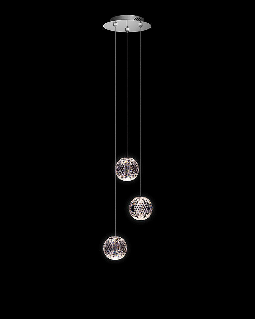 Diamante 3Lt Round Pendant Chrome Light