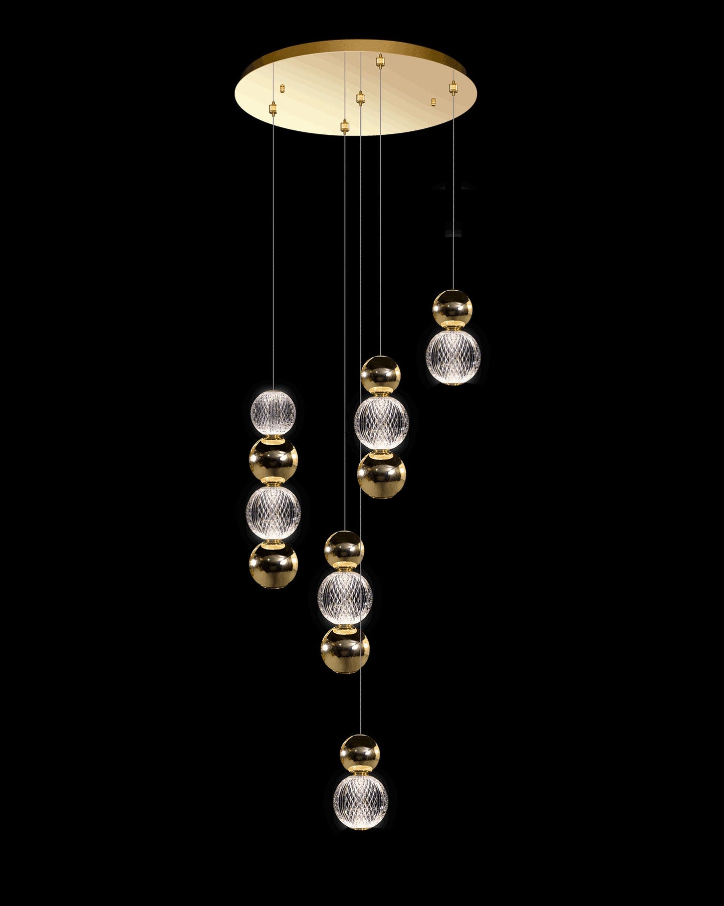 Diamante Embellished 5 Droplet Pendant Gold Light