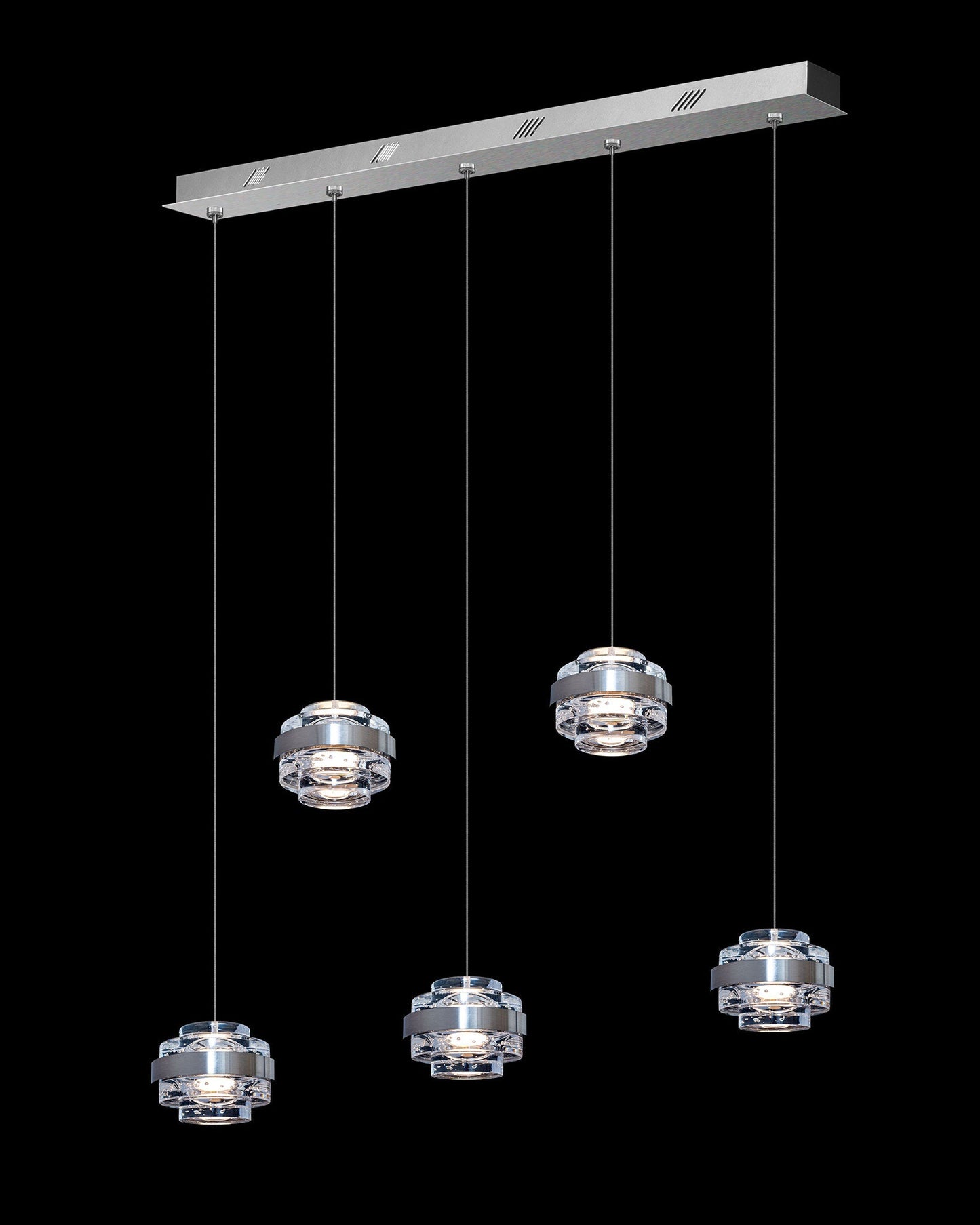 Geo LED 5Lt Bar Clear Pendant Satin Nickel Dimmable Light