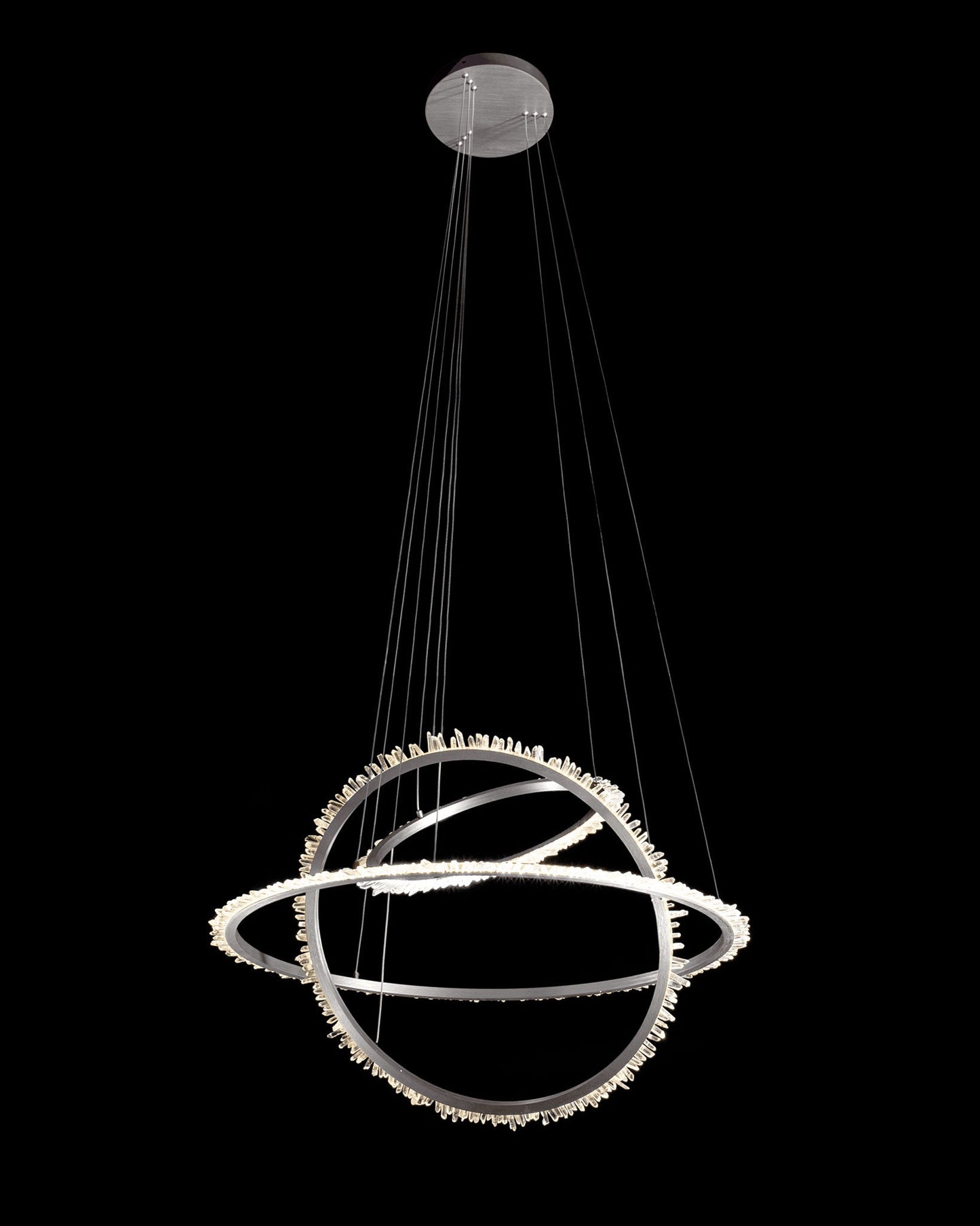 Quartz Halo Triple Ring Pendant Satin Nickel Light