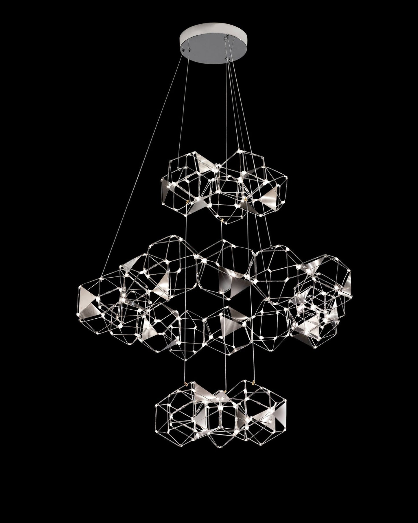 Lucciola Embellished 25 Prism 3 Tier Pendant Stainless Steel Light