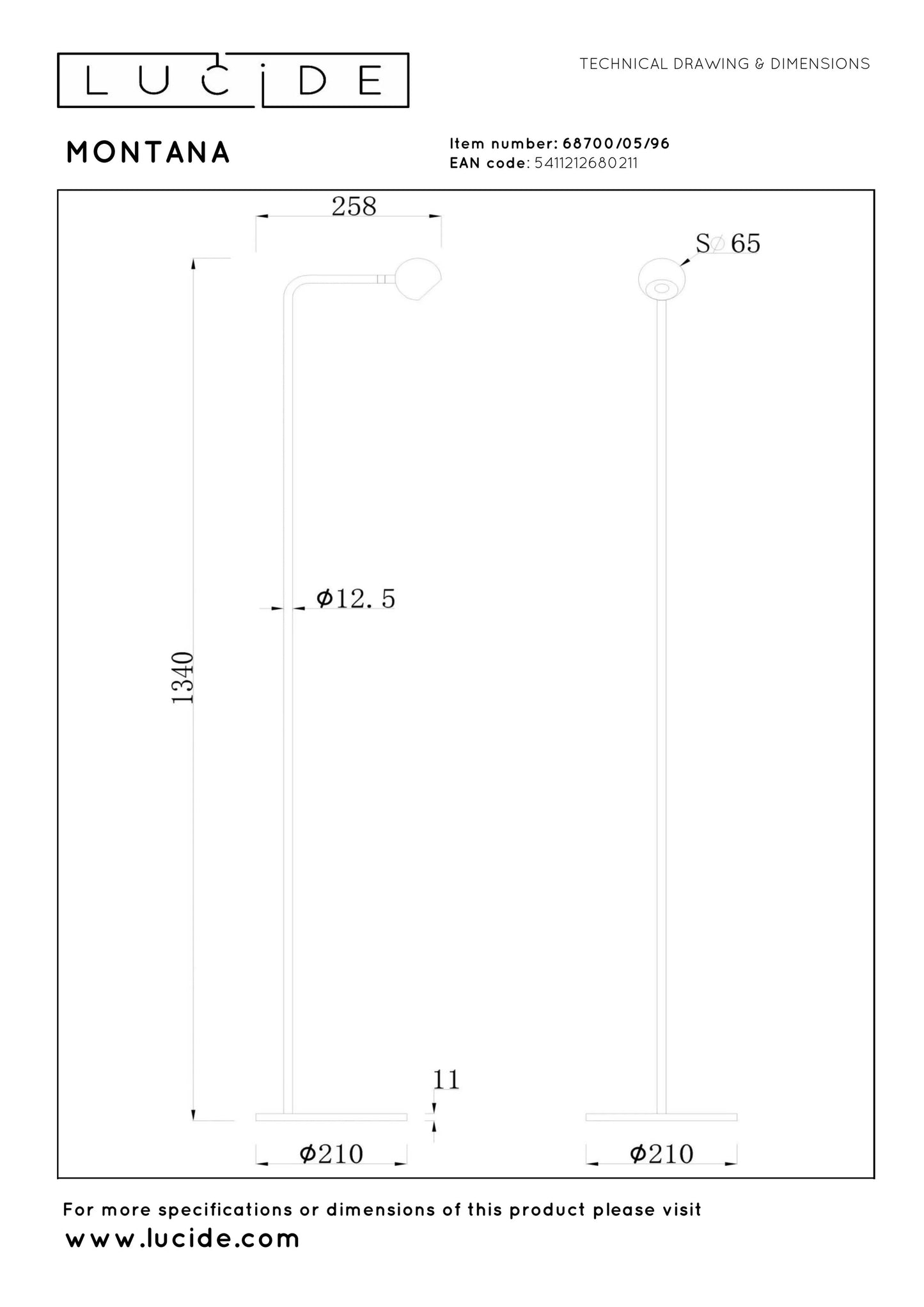 Lucide MONTANA - Floor lamp - LED Dim. - 1x6,3W 2700K - Coffee | Premium