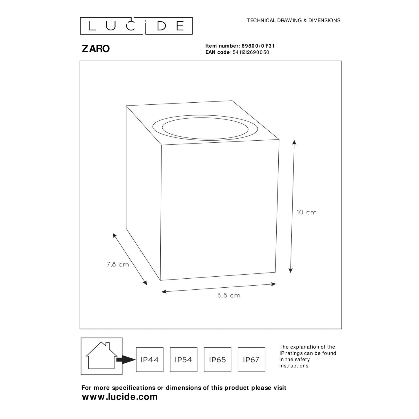 Lucide ZARO - Wall spotlight / Wall light Indoor/Outdoor - 1x GU10 - IP44 - White