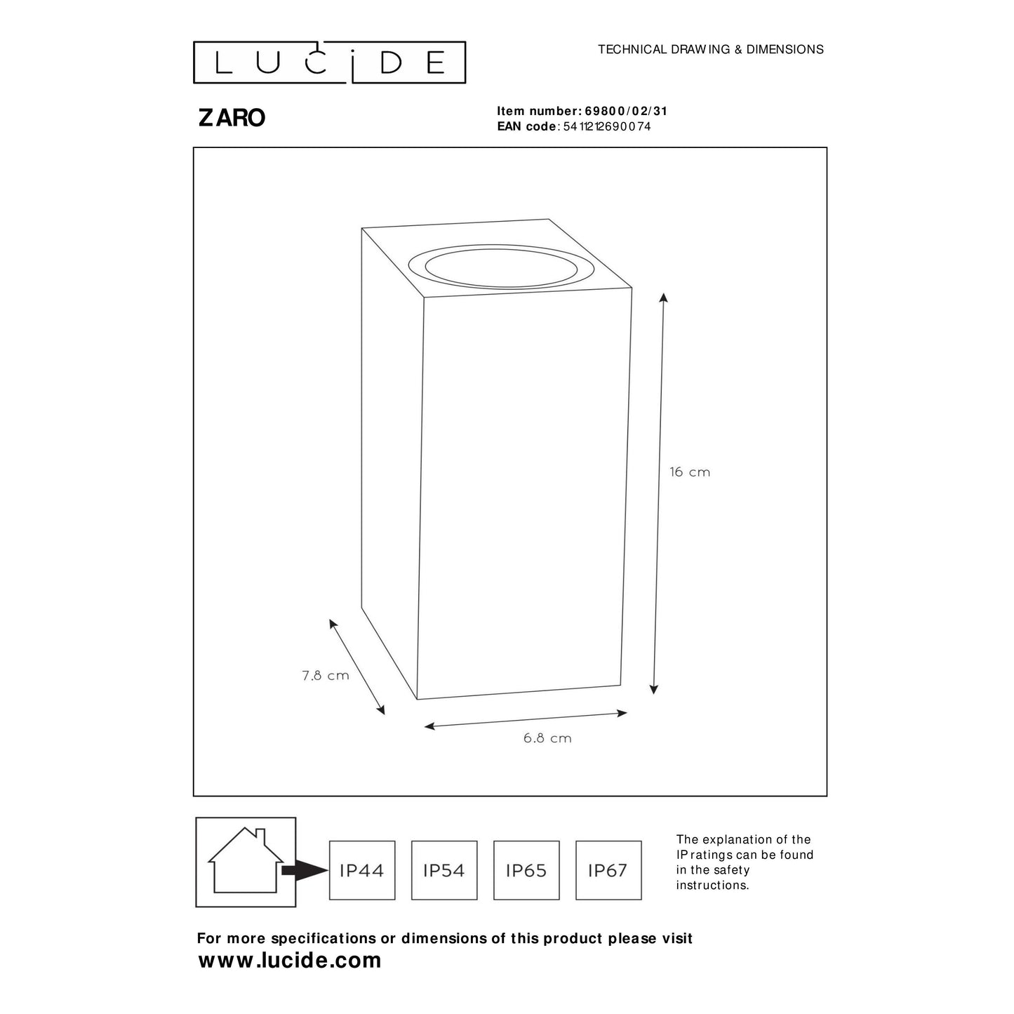 Lucide ZARO - Wall spotlight / Wall light Indoor/Outdoor - 2x GU10 - IP44 - White