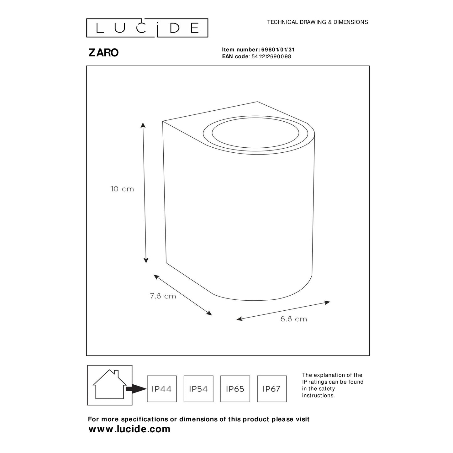 Lucide ZARO - Wall spotlight / Wall light Indoor/Outdoor - 1xGU10 - IP44 - White