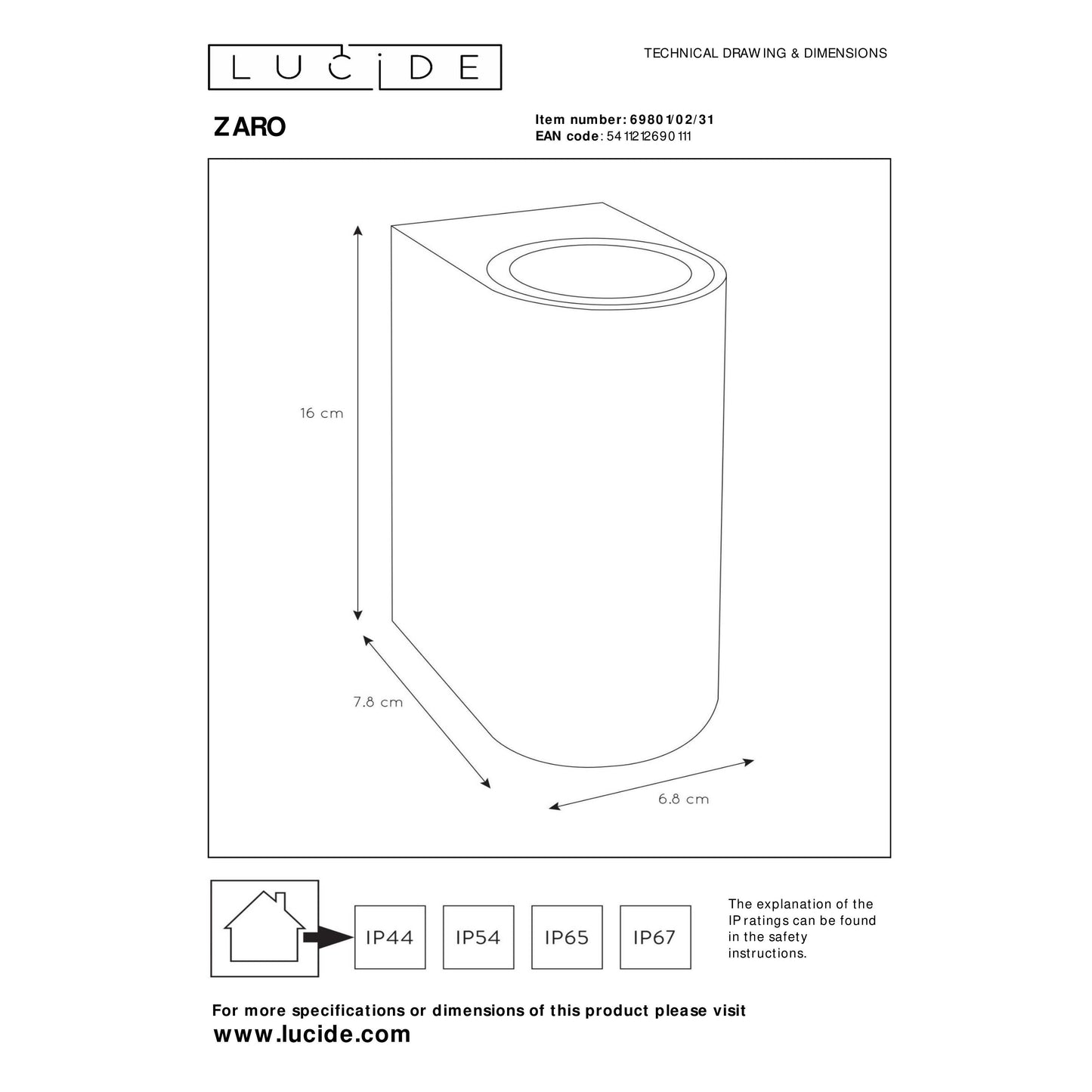Lucide ZARO - Wall spotlight / Wall light Indoor/Outdoor - 2xGU10 - IP44 - White