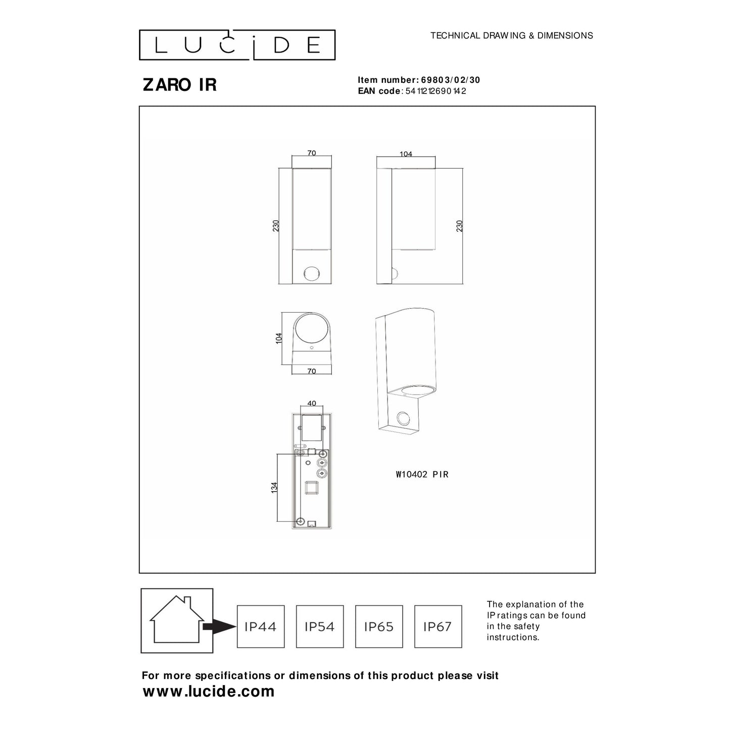 Lucide ZARO IR - Wall spotlight / Wall light Indoor/Outdoor - 2xGU10 - IP65 - Motion & Day/Night Sensor - Black