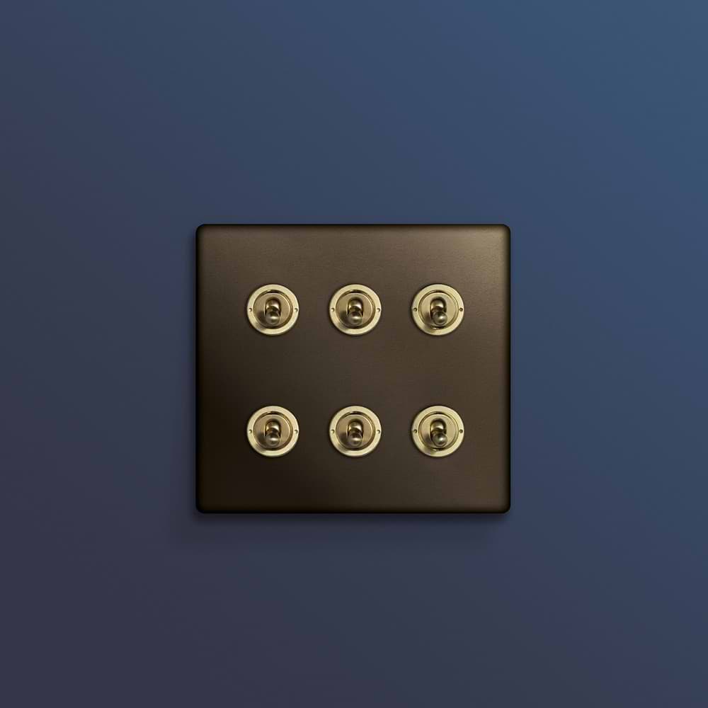 Soho Lighting Bronze & Brushed Brass 20A 6 Gang 2 Way Toggle Switch Screwless