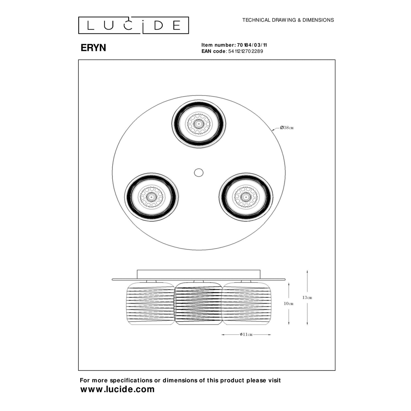 Lucide ERYN - Flush ceiling light - Ø 38 cm - 3xG9 - Chrome