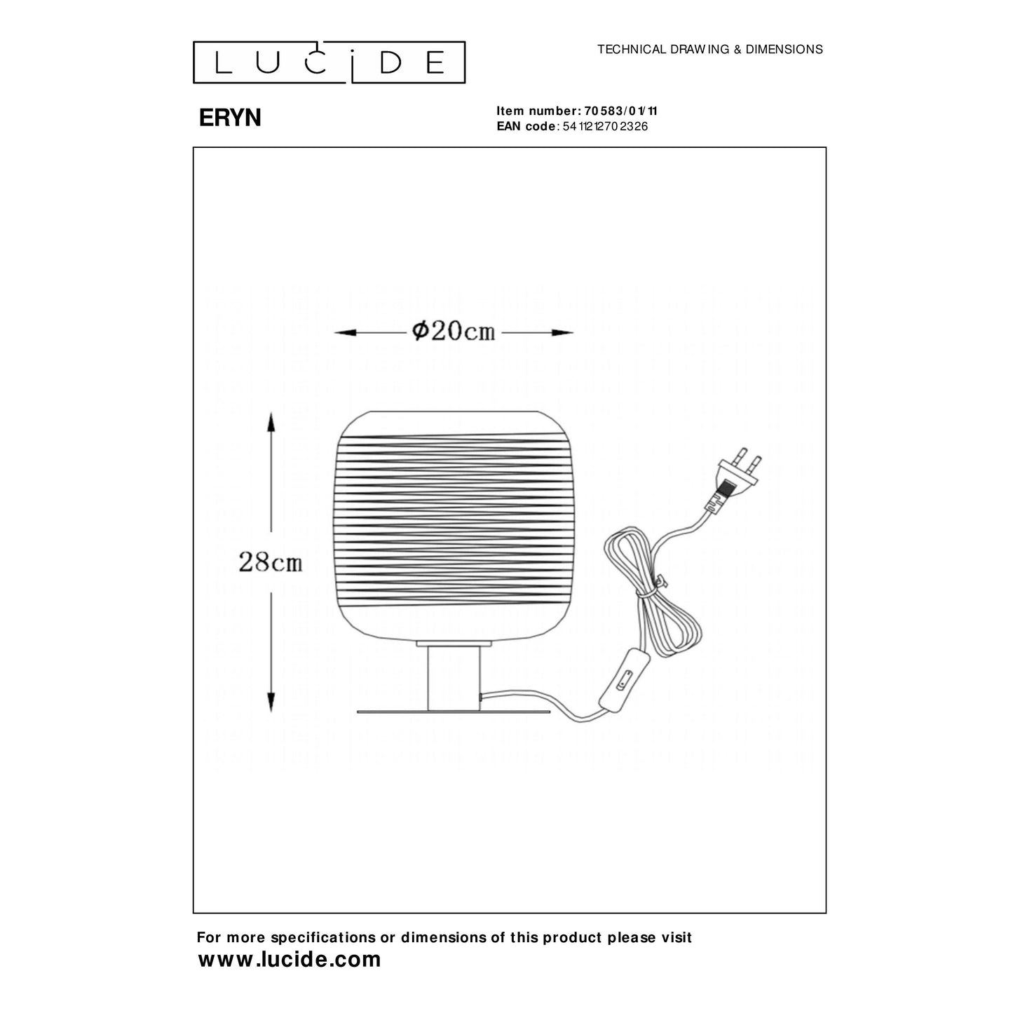 Lucide ERYN - Table lamp - Ø 20 cm - 1xE27 - Chrome