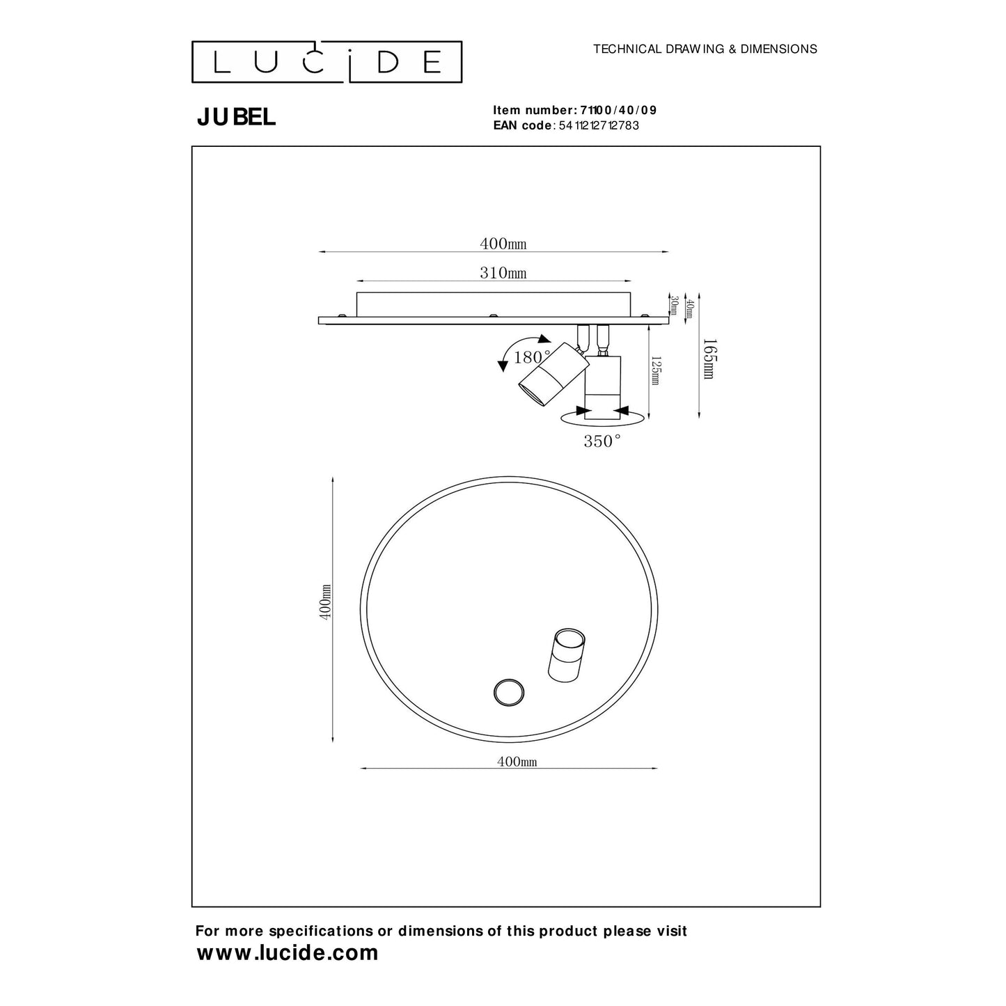 Lucide JUBEL - Flush ceiling light - Ø 40 cm - LED Dim. - 2700K - Gun Metal