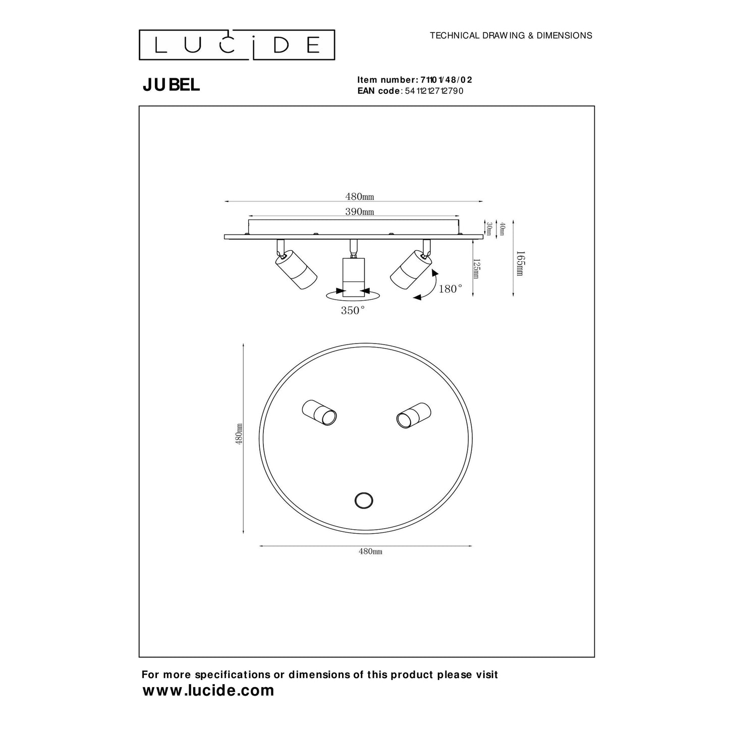 Lucide JUBEL - Flush ceiling light - Ø 48 cm - LED Dim. - 2700K - Matt Gold / Brass