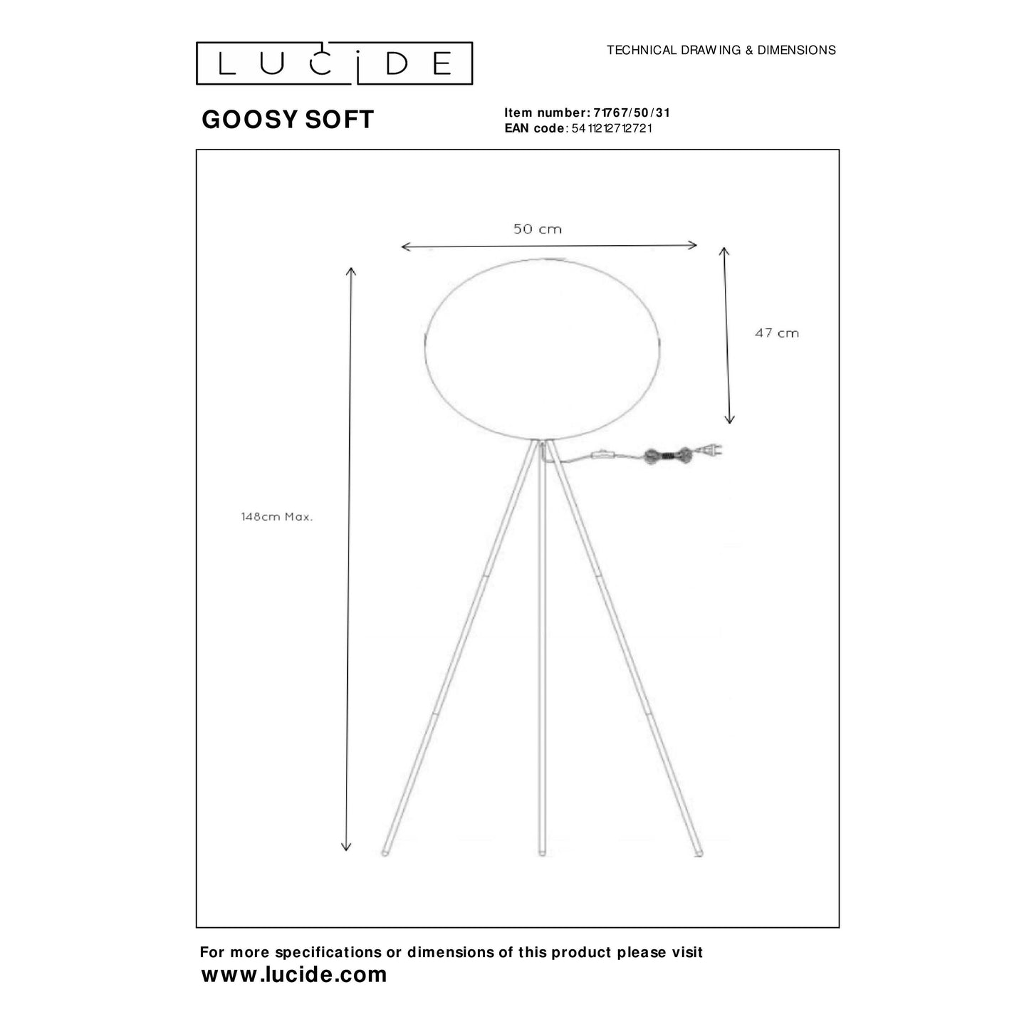 Lucide GOOSY SOFT - Floor lamp - Ø 50 cm - 1xE27 - White