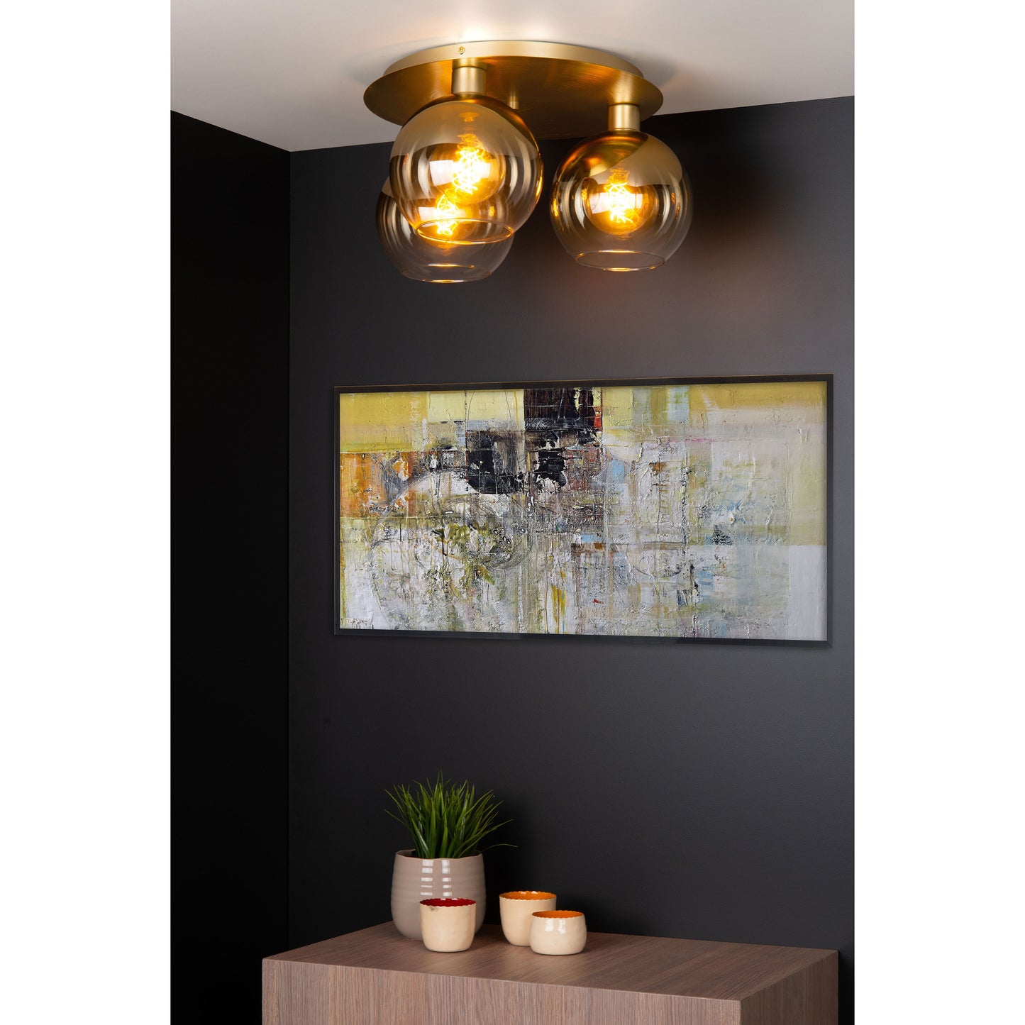 Lucide MARIUS - Flush ceiling light - 3xE27 - Matt Gold / Brass