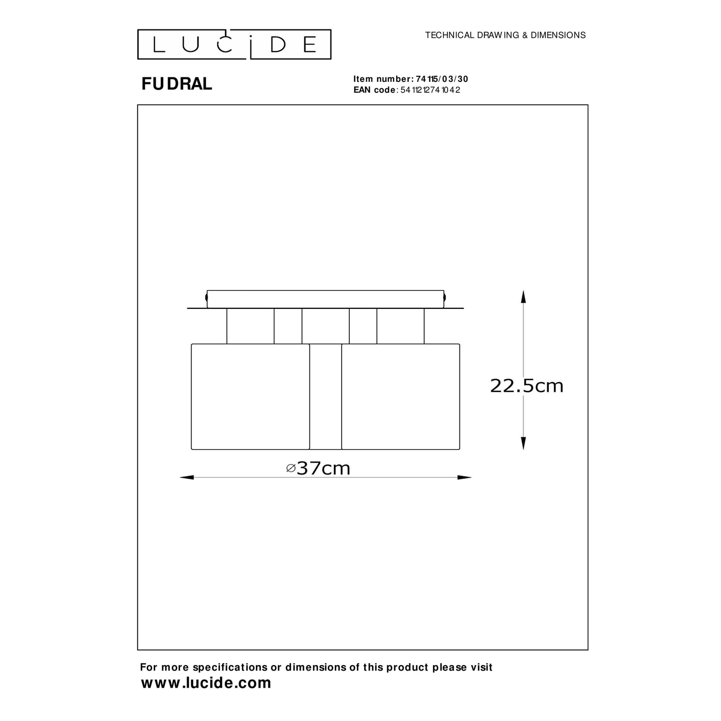 Lucide FUDRAL - Flush ceiling light - Ø 37 cm - 3xE27 - Black