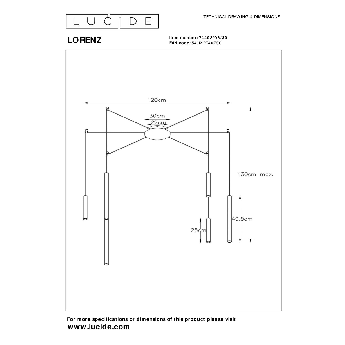 Lucide LORENZ - Pendant light - Ø 120 cm - LED Dim. - 6x4W 3000K - Black