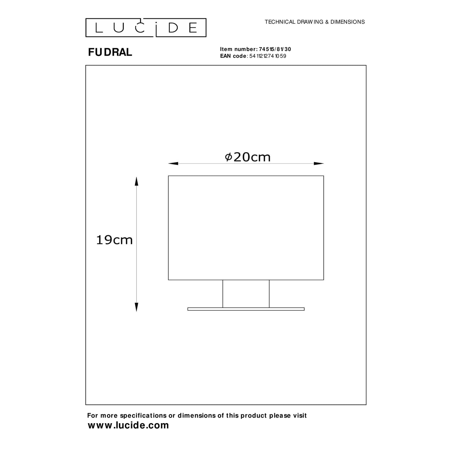 Lucide FUDRAL - Table lamp - Ø 20 cm - 1xE27 - Black