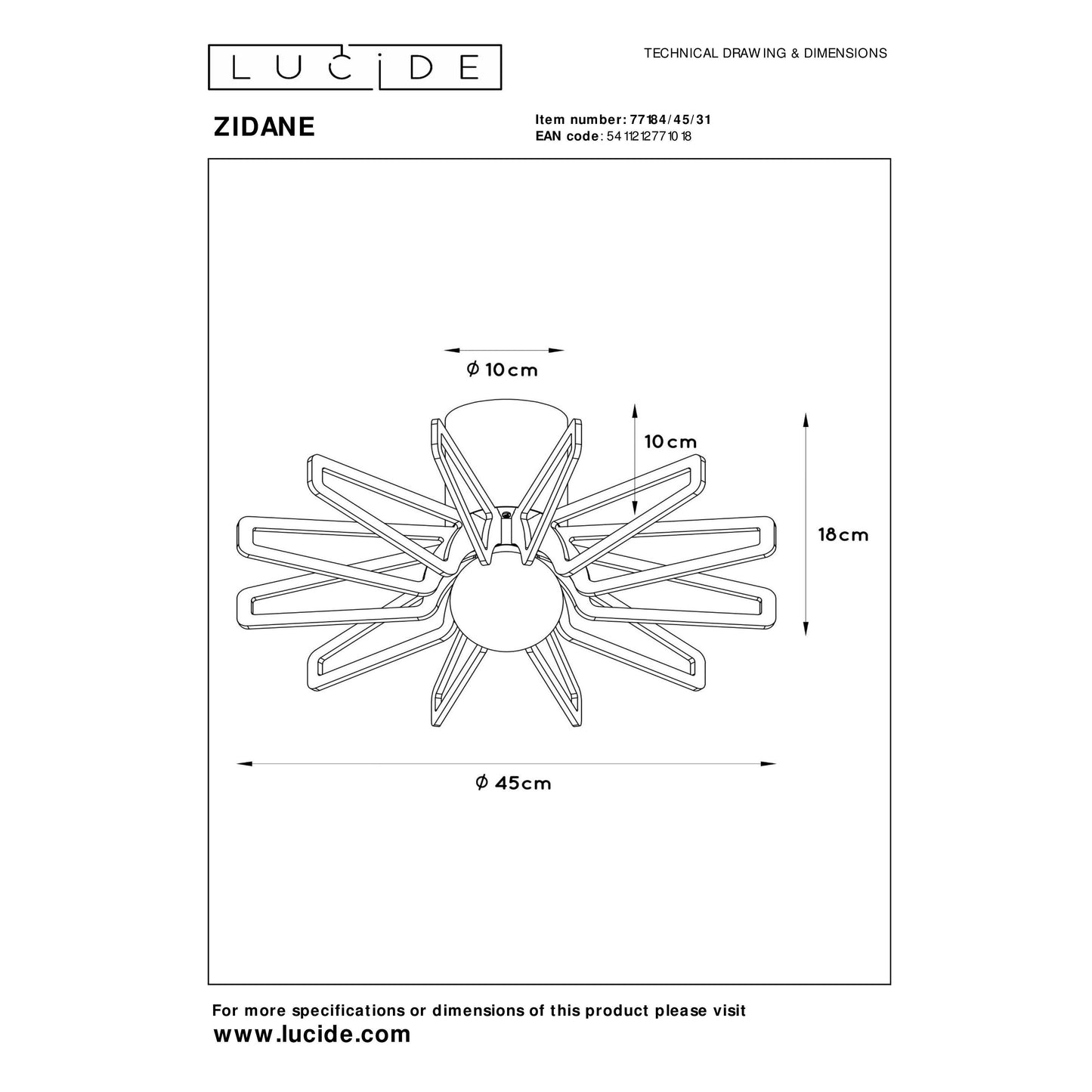 Lucide ZIDANE - Flush ceiling light - Ø 45 cm - 1xE27 - White