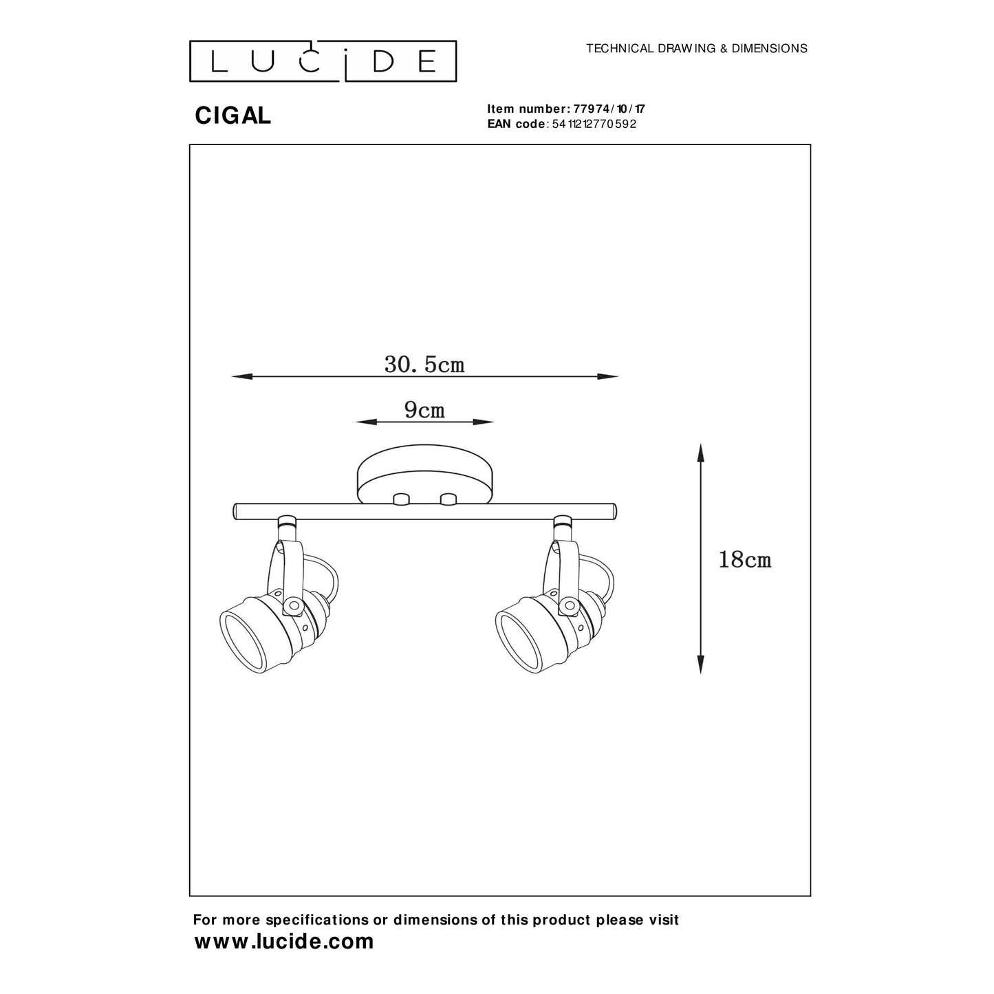 Lucide CIGAL - Ceiling spotlight - LED - GU10 - 2x5W 2700K - Copper