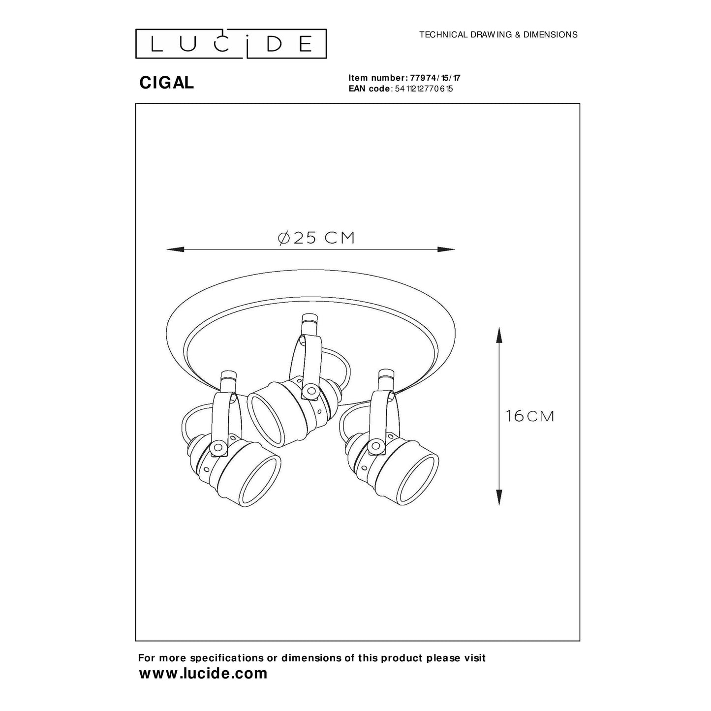 Lucide CIGAL - Ceiling spotlight - LED - GU10 - 3x5W 2700K - Copper