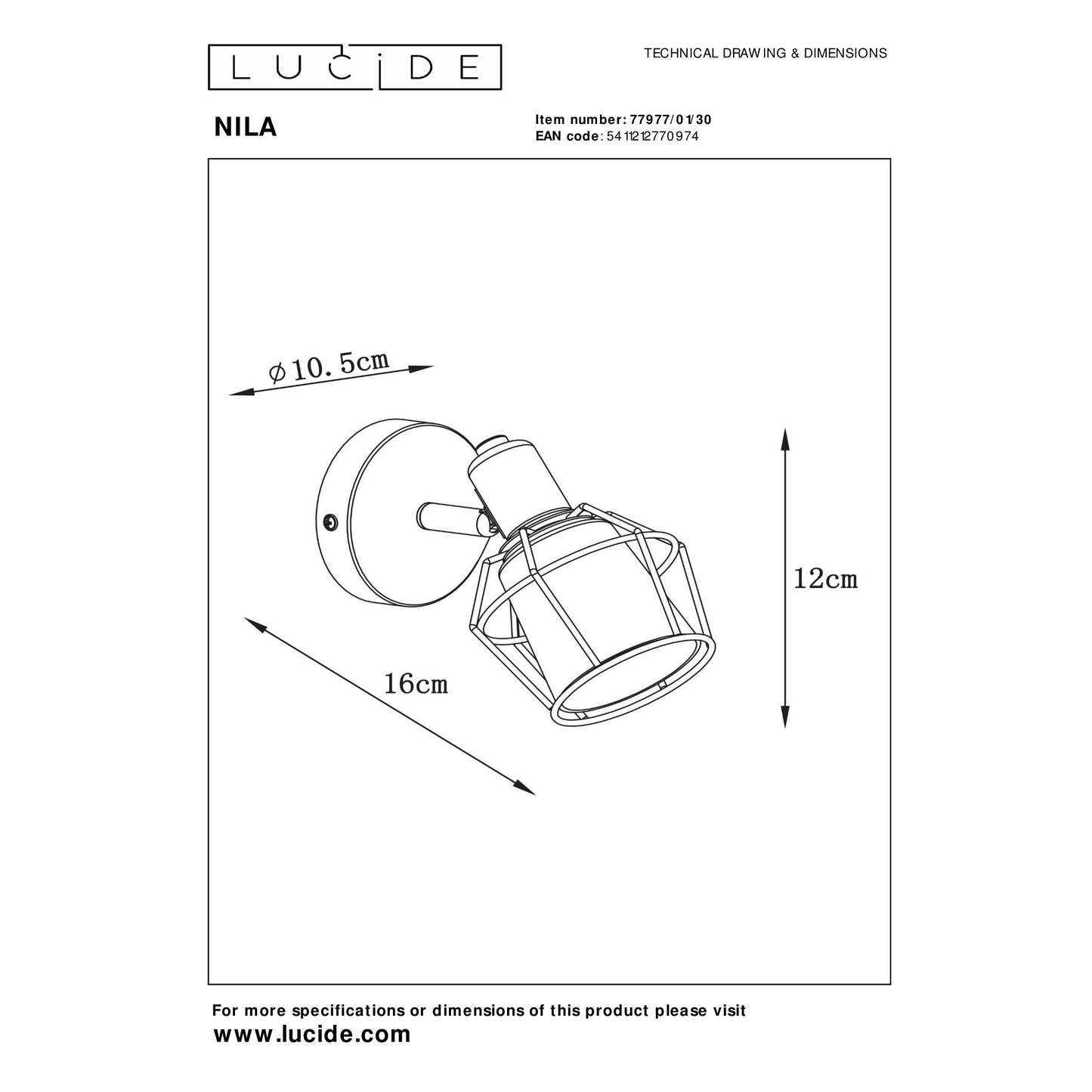 Lucide NILA - Ceiling spotlight - 1xE14 - Black