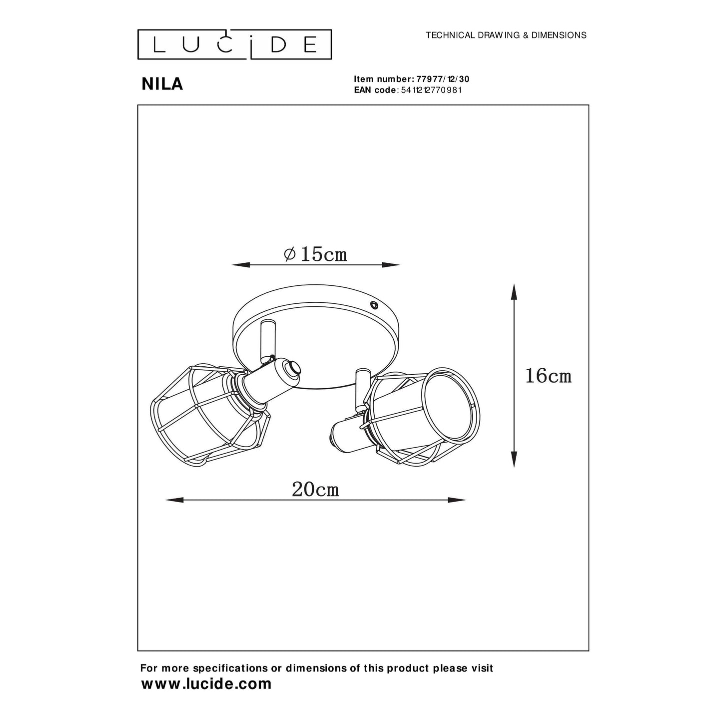 Lucide NILA - Ceiling spotlight - 2xE14 - Black