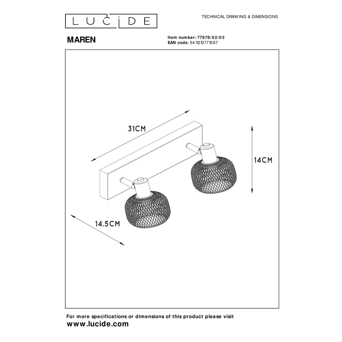 Lucide MAREN - Ceiling spotlight - 2xE14 - Matt Gold / Brass