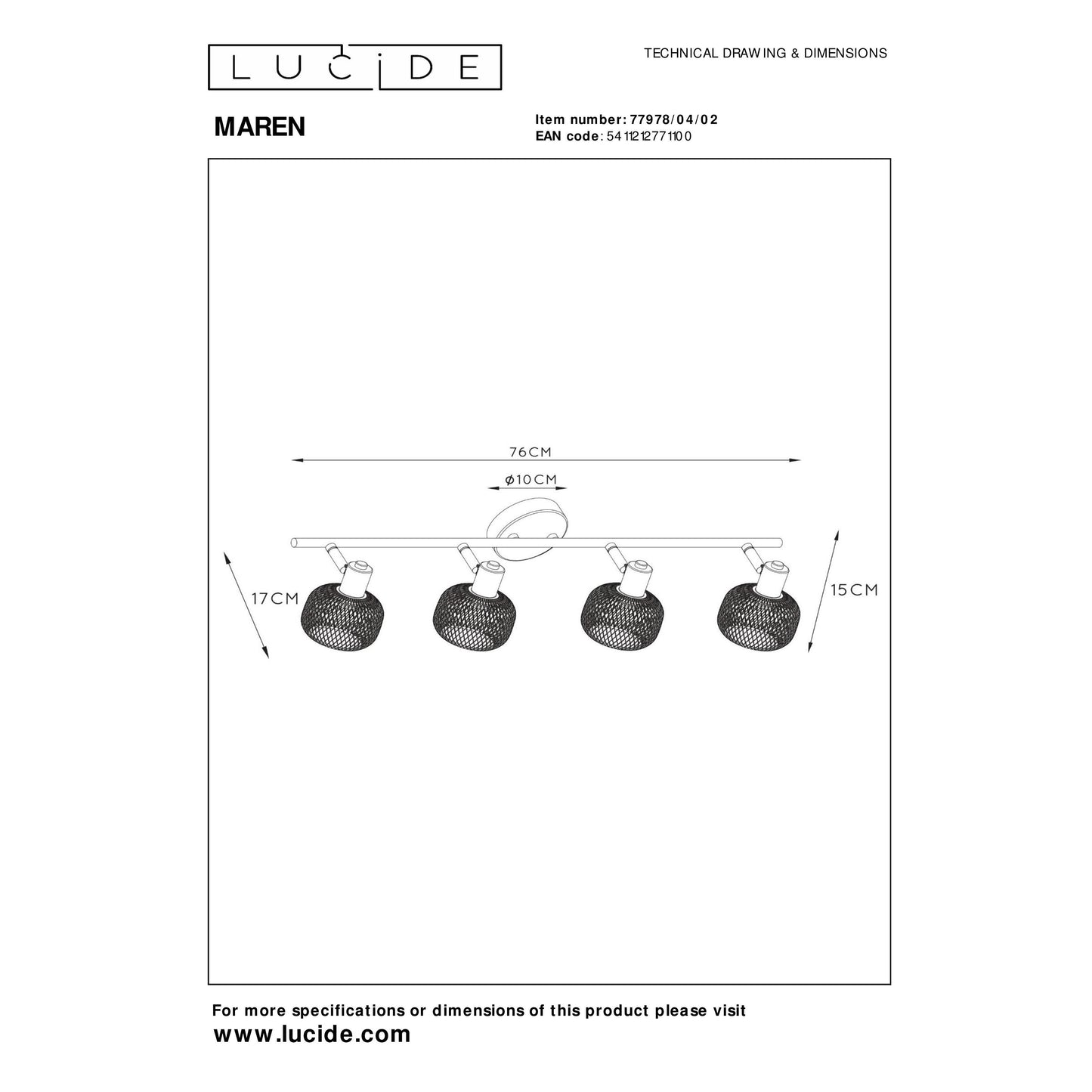 Lucide MAREN - Ceiling spotlight - 4xE14 - Matt Gold / Brass