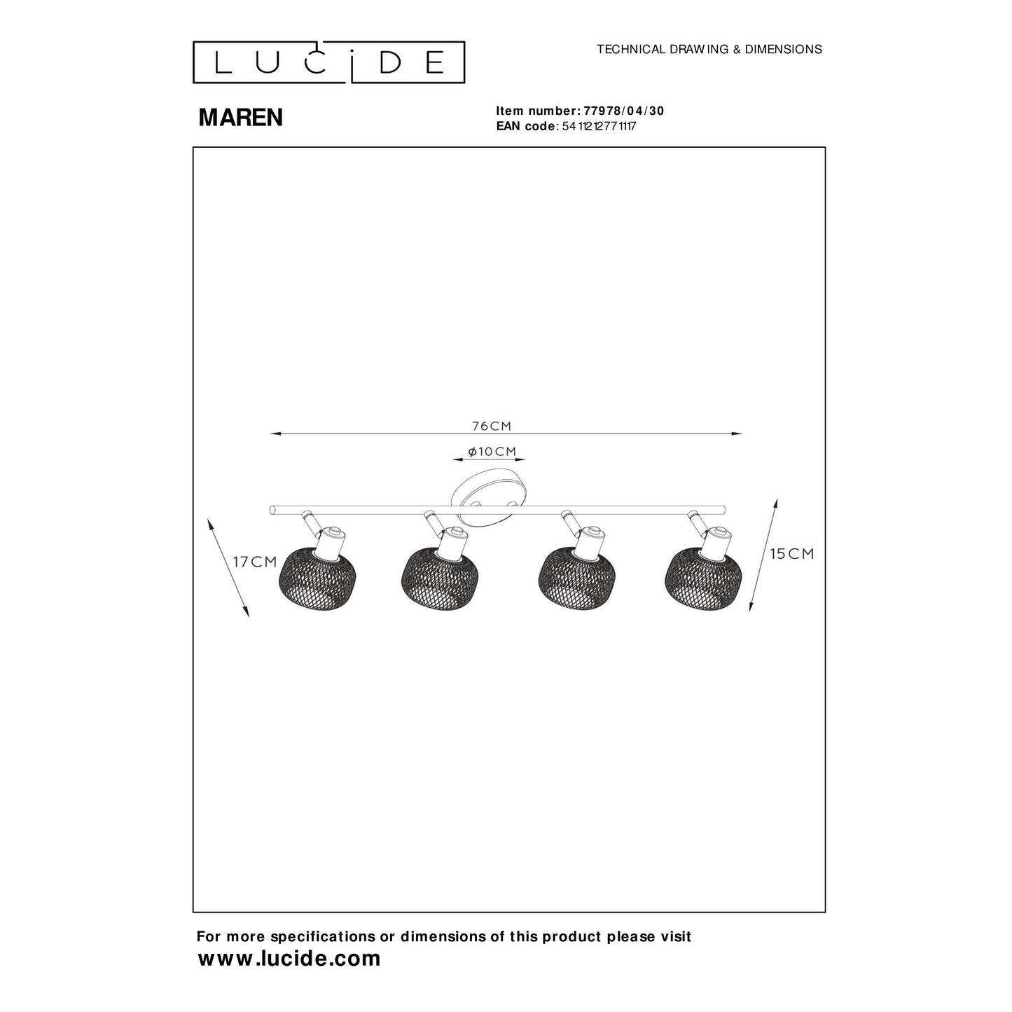 Lucide MAREN - Ceiling spotlight - 4xE14 - Black