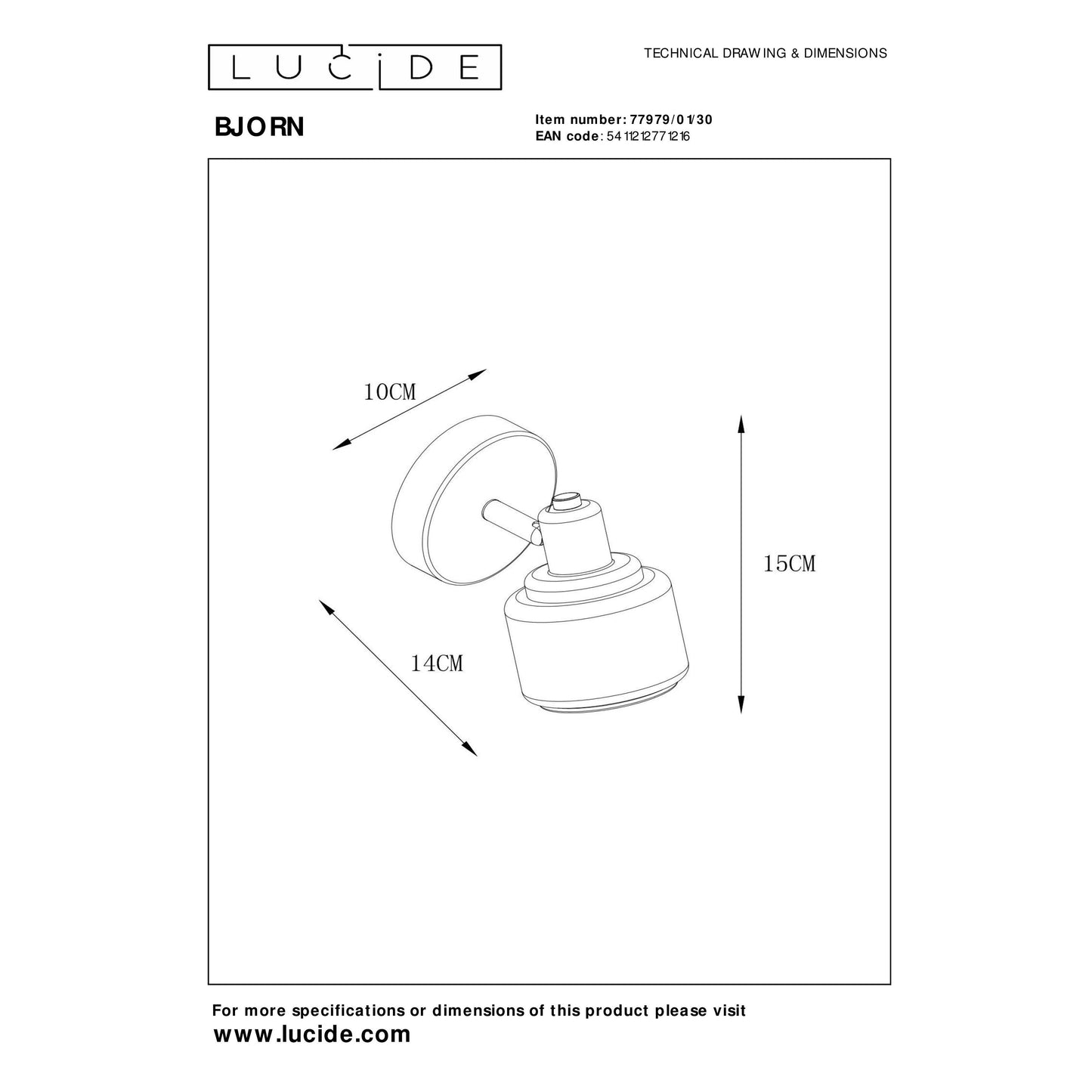 Lucide BJORN - Ceiling spotlight - 1xE14 - Black