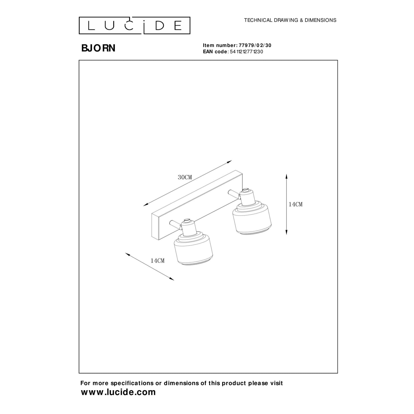 Lucide BJORN - Ceiling spotlight - 2xE14 - Black