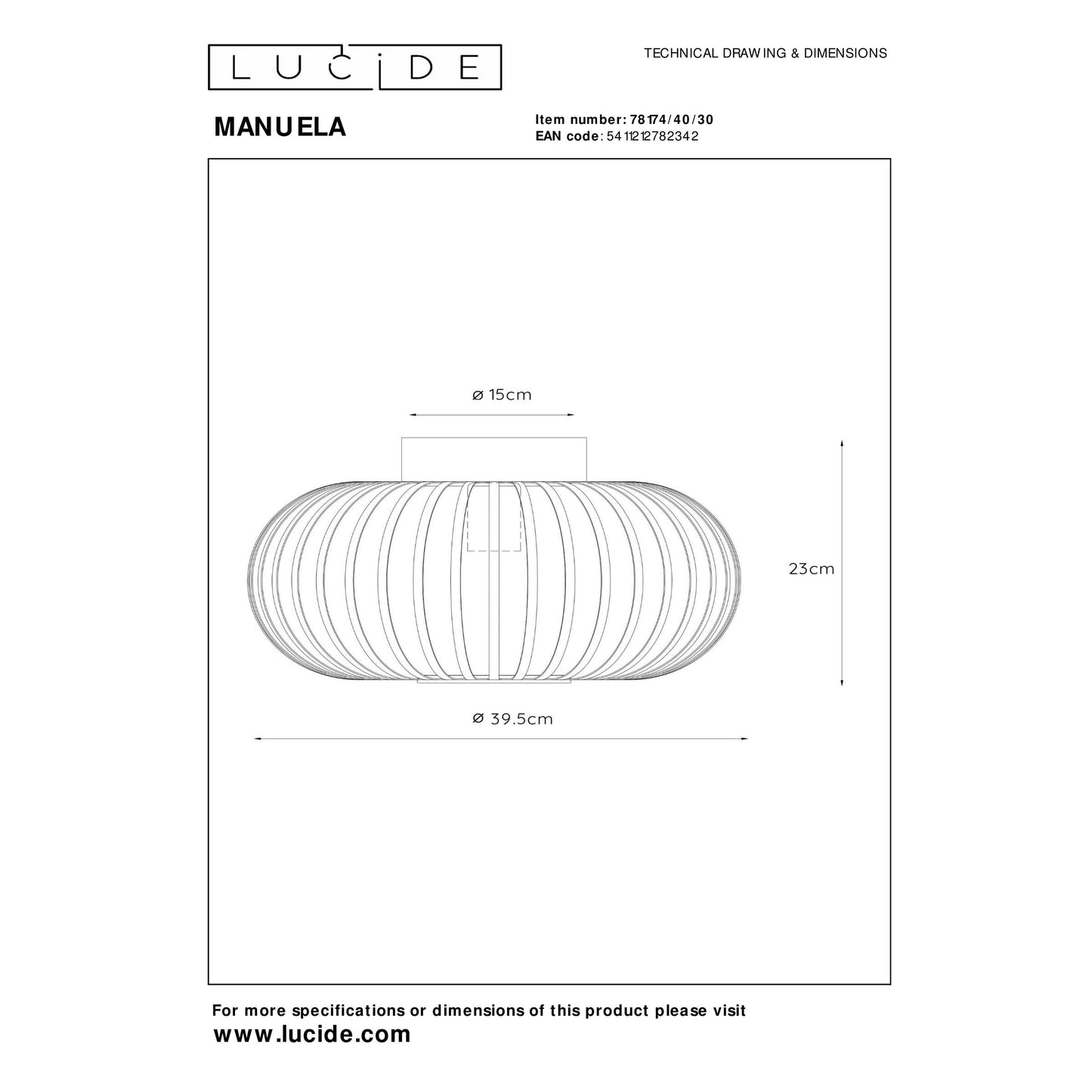 Lucide MANUELA - Flush ceiling light - Ø 39,5 cm - 1xE27 - Black