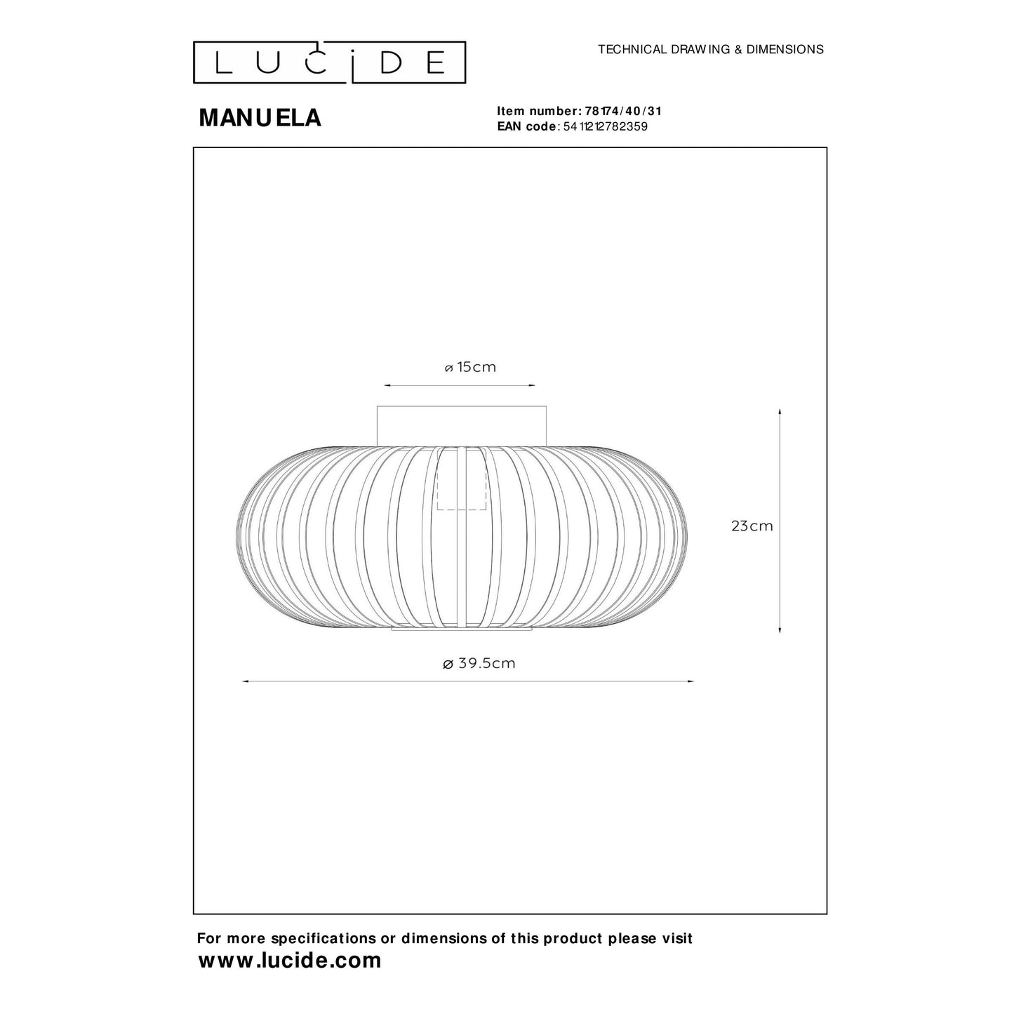 Lucide MANUELA - Flush ceiling light - Ø 39,5 cm - 1xE27 - White