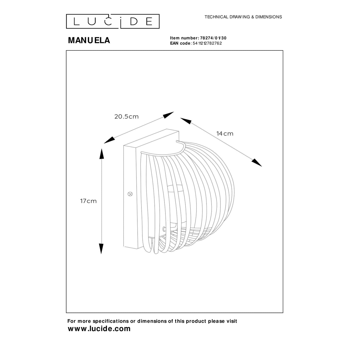 Lucide MANUELA - Wall light - 1xE14 - Black