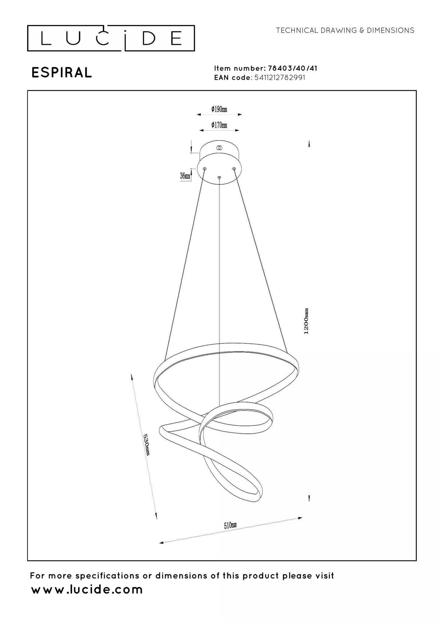 Lucide ESPIRAL - Pendant light - LED Dim. - CCT - 1x40W 2700K/4000K - Taupe | Essential