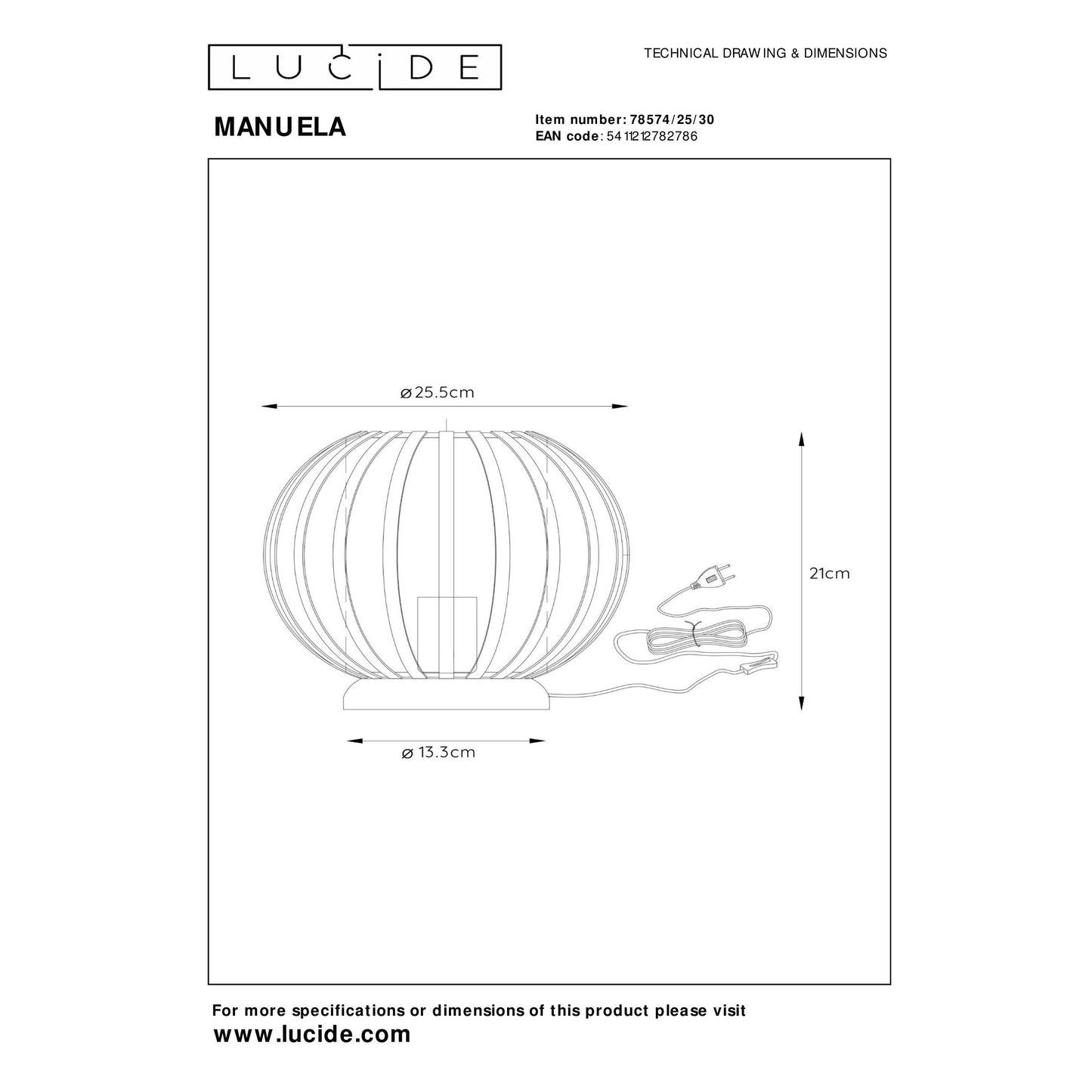 Lucide MANUELA - Table lamp - Ø 25 cm - 1xE27 - Black