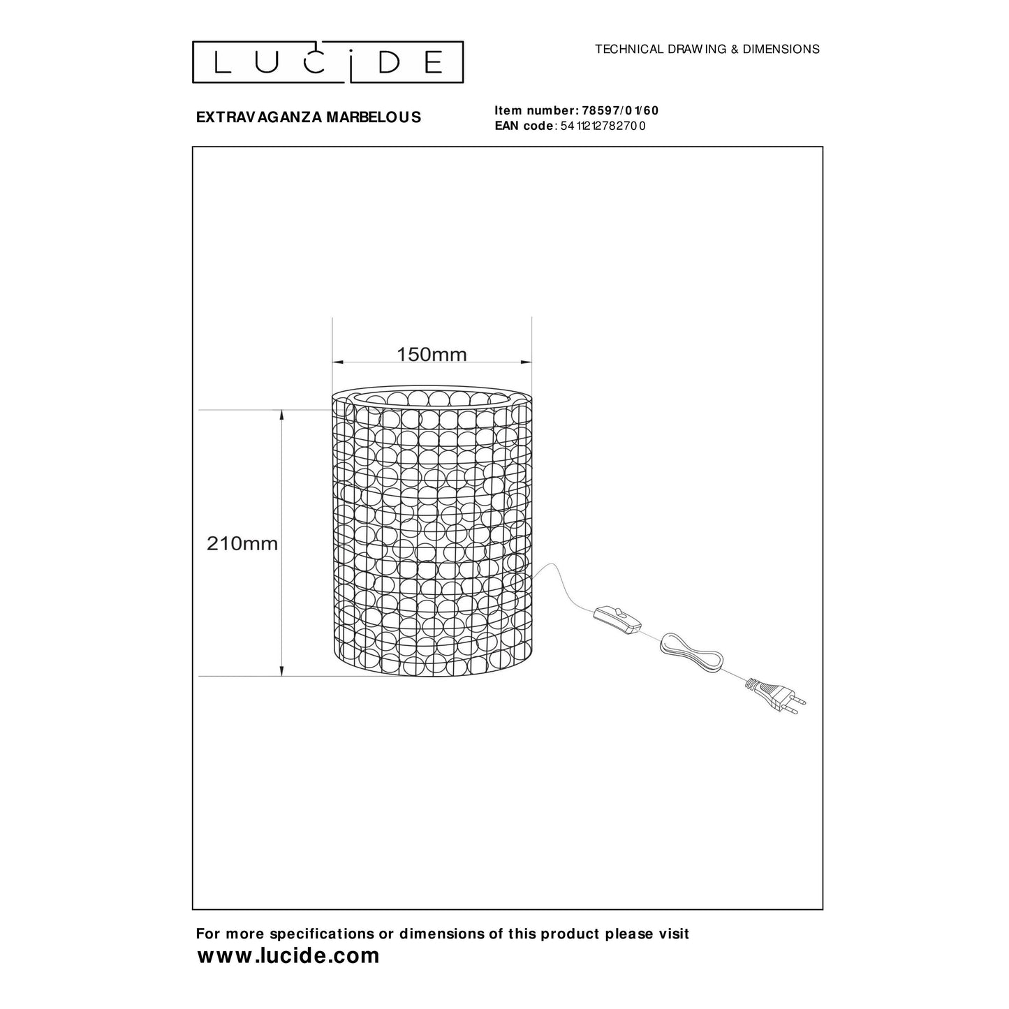 Lucide EXTRAVAGANZA MARBELOUS - Table lamp - Ø 15 cm - 1xE14 - Multicolor