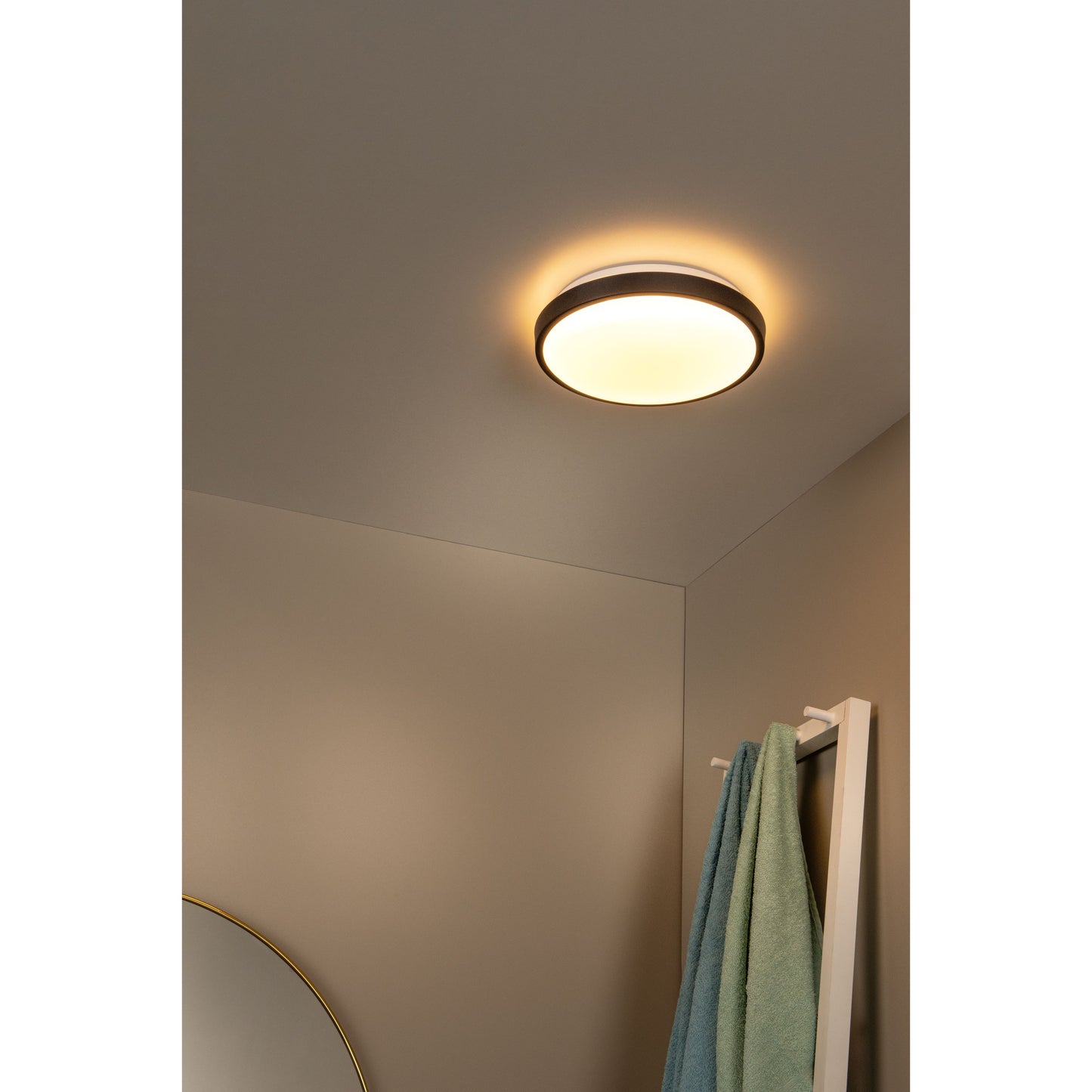 Lucide DASHER - Flush ceiling light Bathroom - Ø 29,3 cm - LED - 1x12W 2700K - IP44 - Motion & Day/Night Sensor - Black