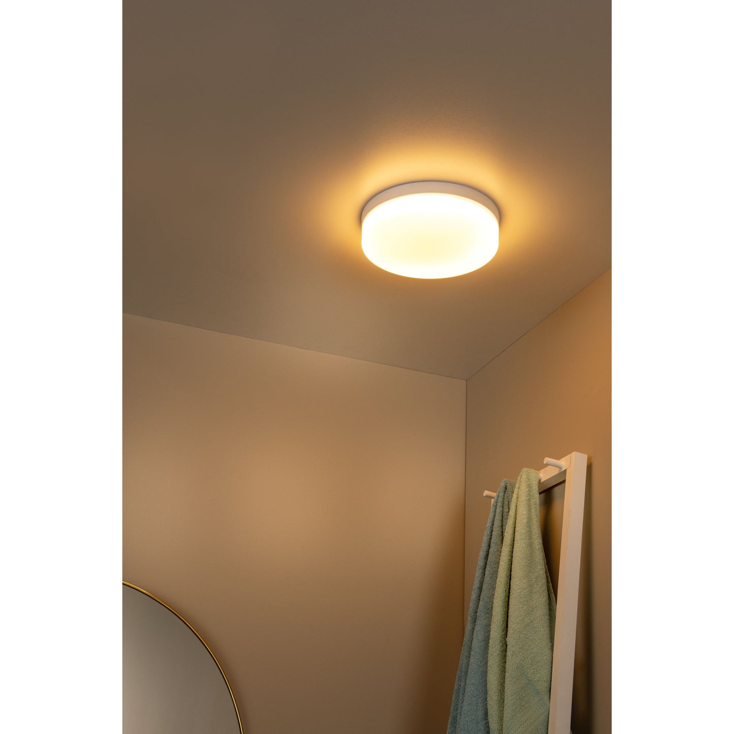 Lucide BISKIT - Flush ceiling light Bathroom - Ø 28 cm - LED - 1x18W 2700K - IP44 - Motion & Day/Night Sensor - White
