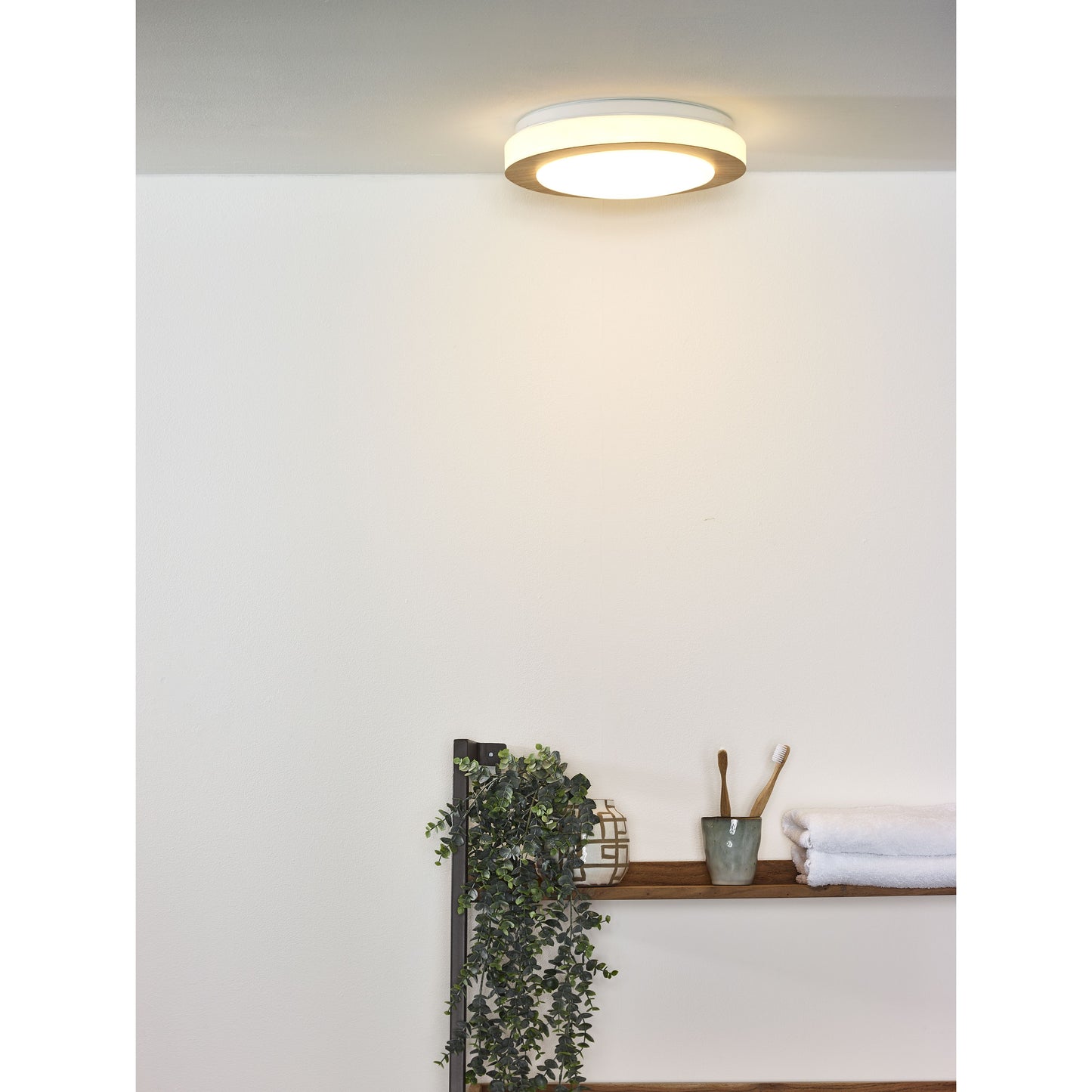 Lucide DIMY - Flush ceiling light Bathroom - Ø 28,6 cm - LED Dim. - 1x12W 3000K - IP21 - 3 StepDim - Light wood