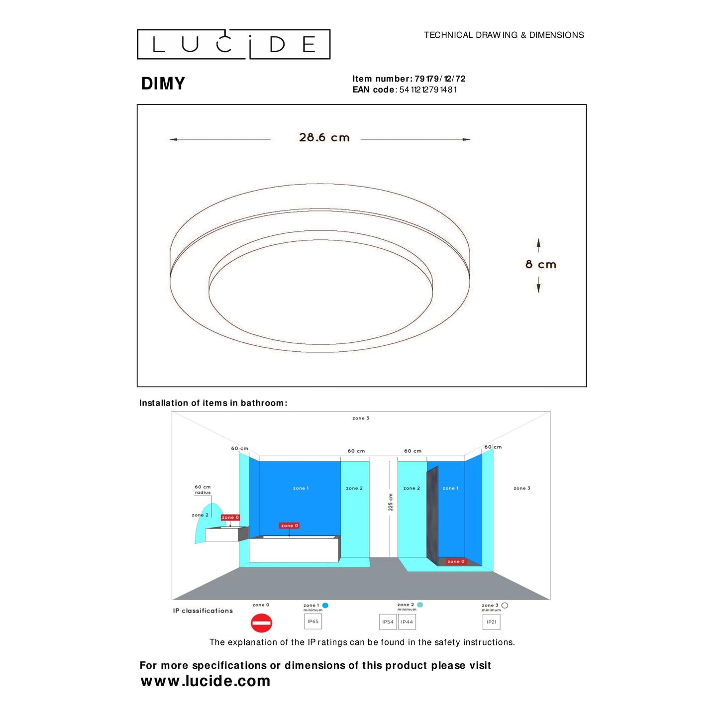 Lucide DIMY - Flush ceiling light Bathroom - Ø 28,6 cm - LED Dim. - 1x12W 3000K - IP21 - 3 StepDim - Light wood