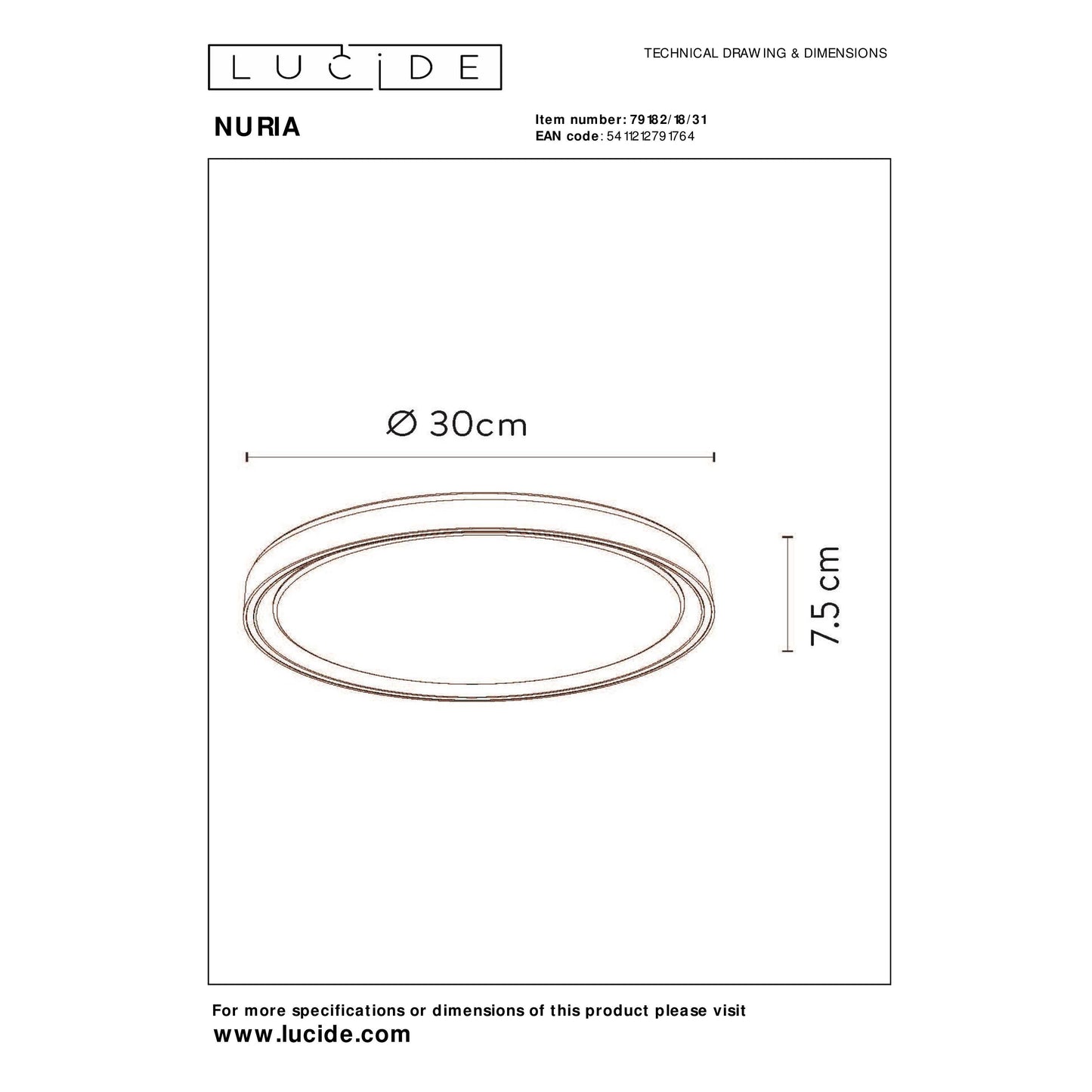 Lucide NURIA - Flush ceiling light - Ø 30 cm - LED Dim. - 1x18W 2700K - 3 StepDim - White