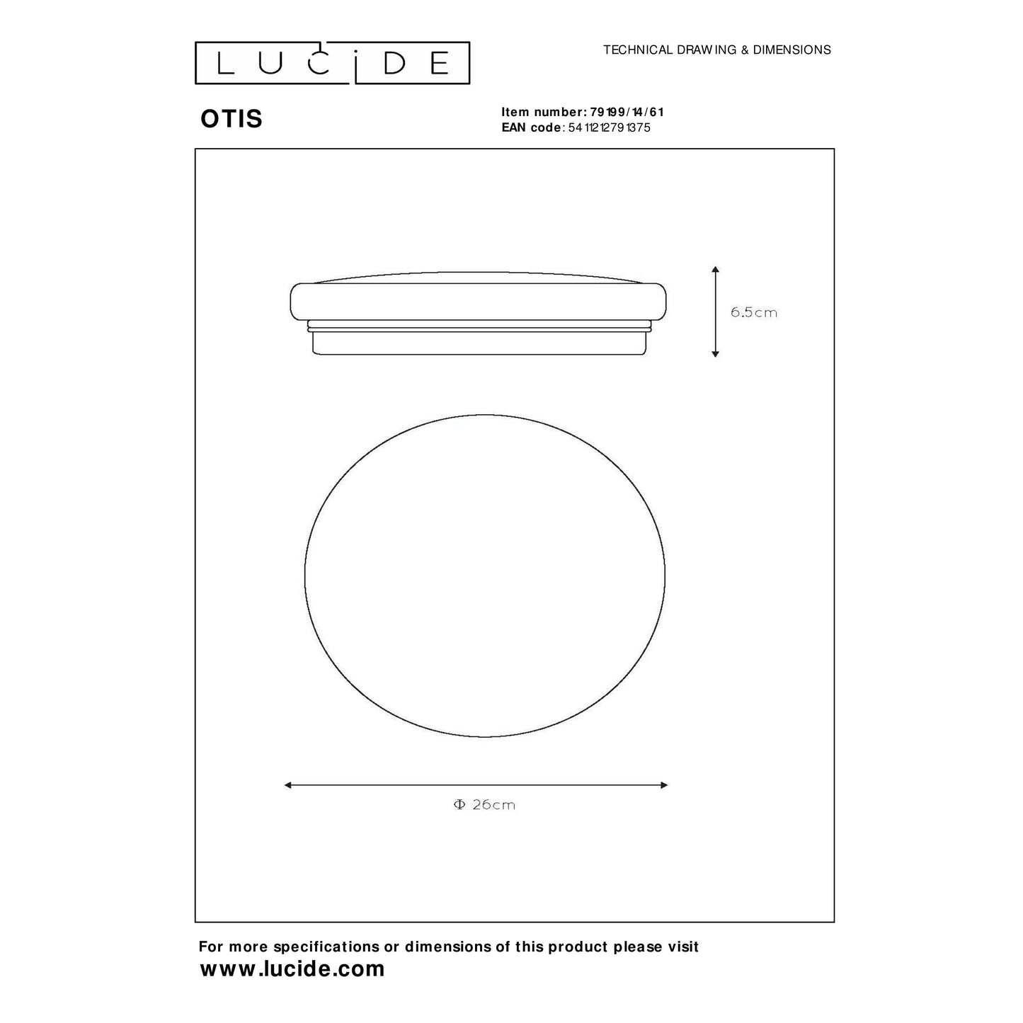 Lucide OTIS - Flush ceiling light - Ø 26 cm - LED - 1x14W 3000K - Opal