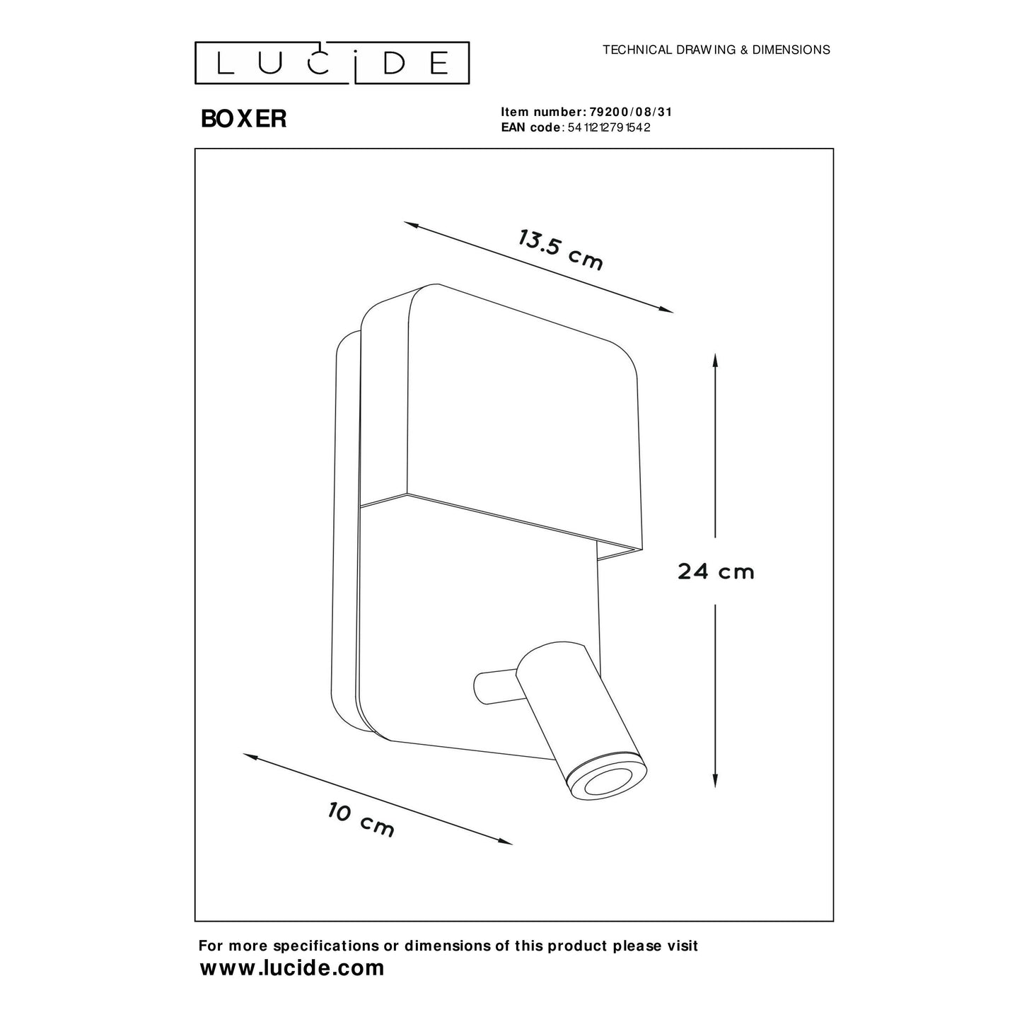Lucide BOXER - Bedside lamp / Wall light - LED - 3000K - With USB charging point - White